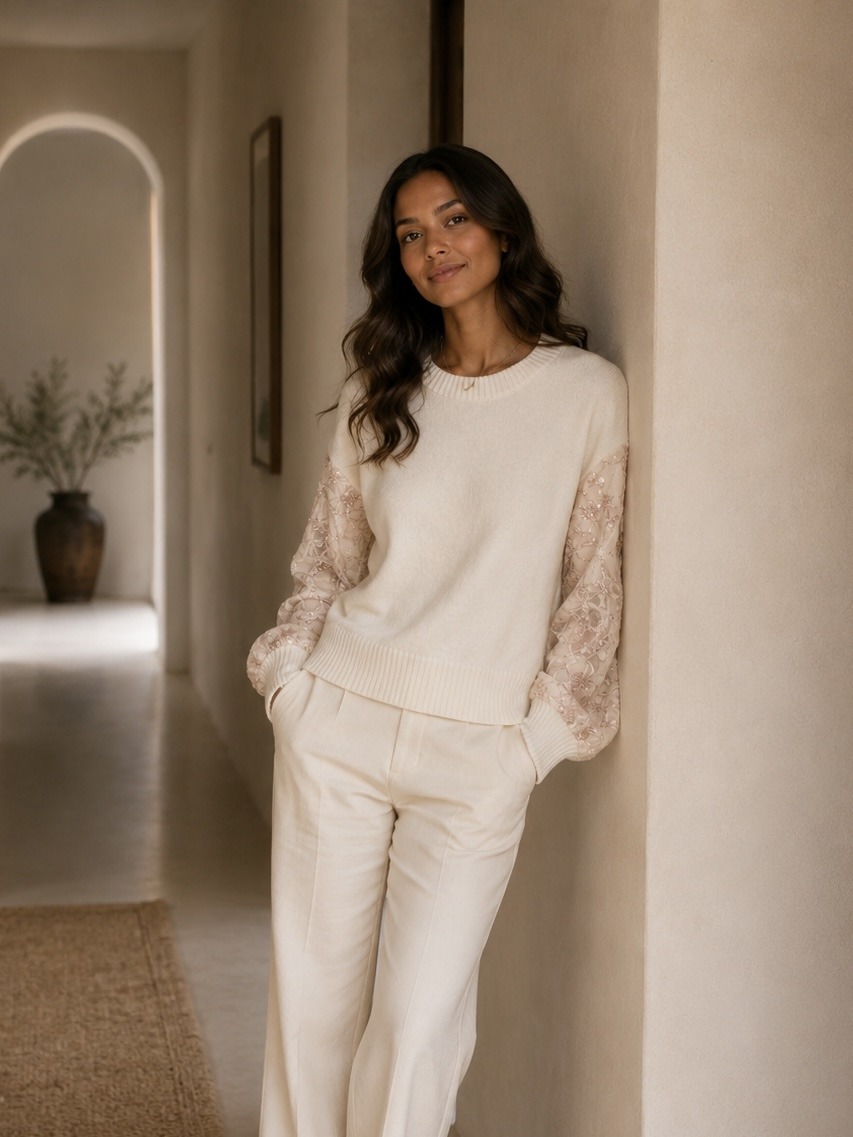 Grossiste ROSYDAYS - Pull Maille Manches Fantaisies Fleurs
