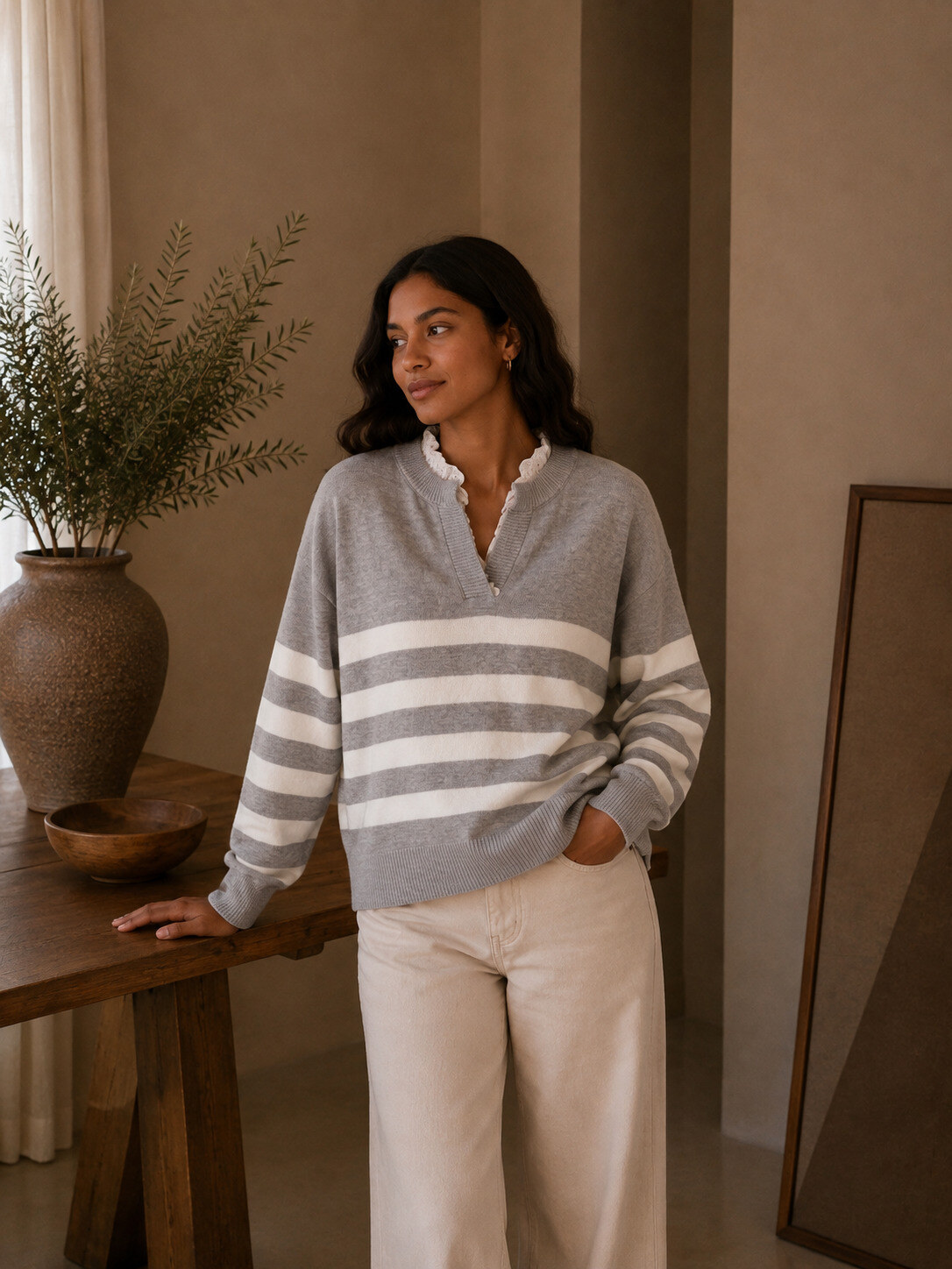 Grossiste ROSYDAYS - Pull Marinière à Dentelles