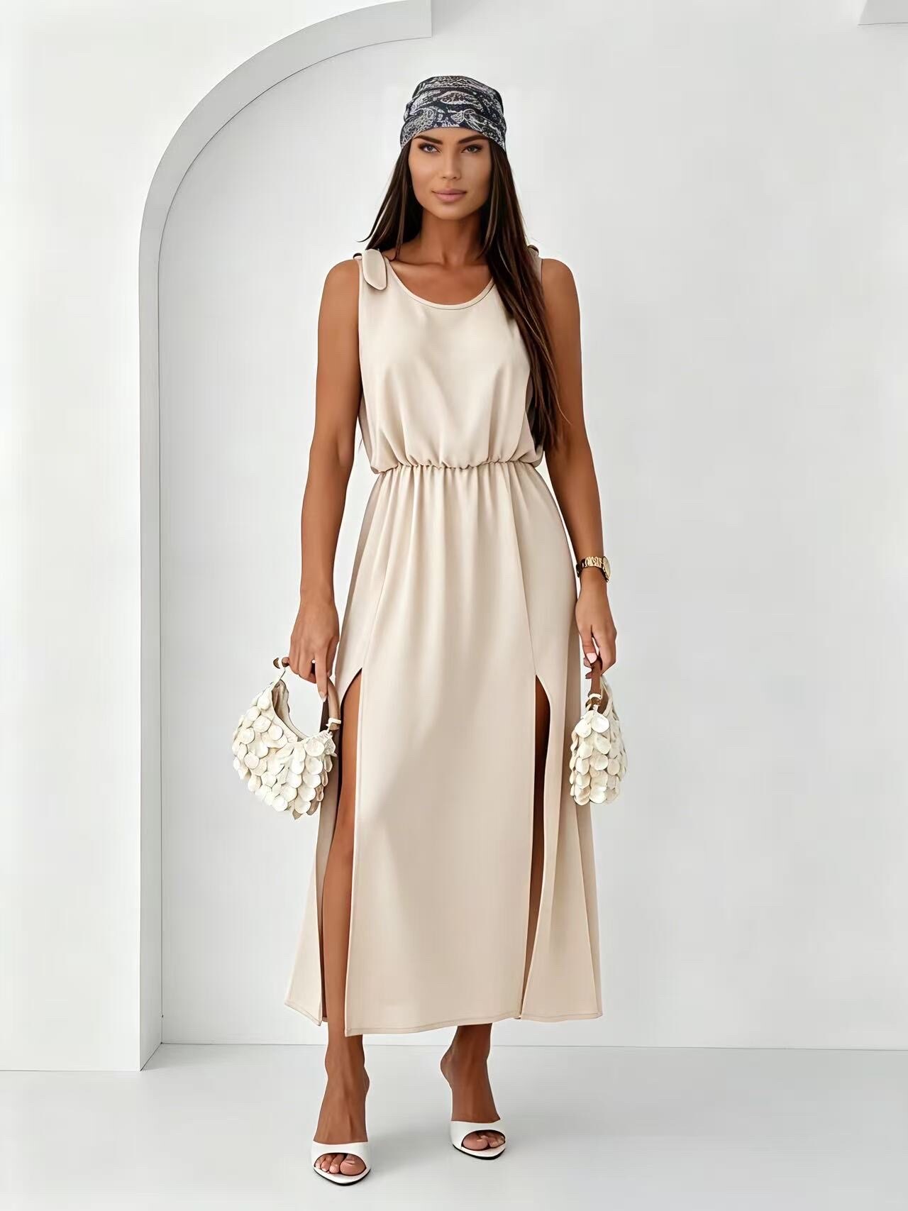 Großhändler ROSYDAYS - Unifarbenes Viskose-Trägerkleid