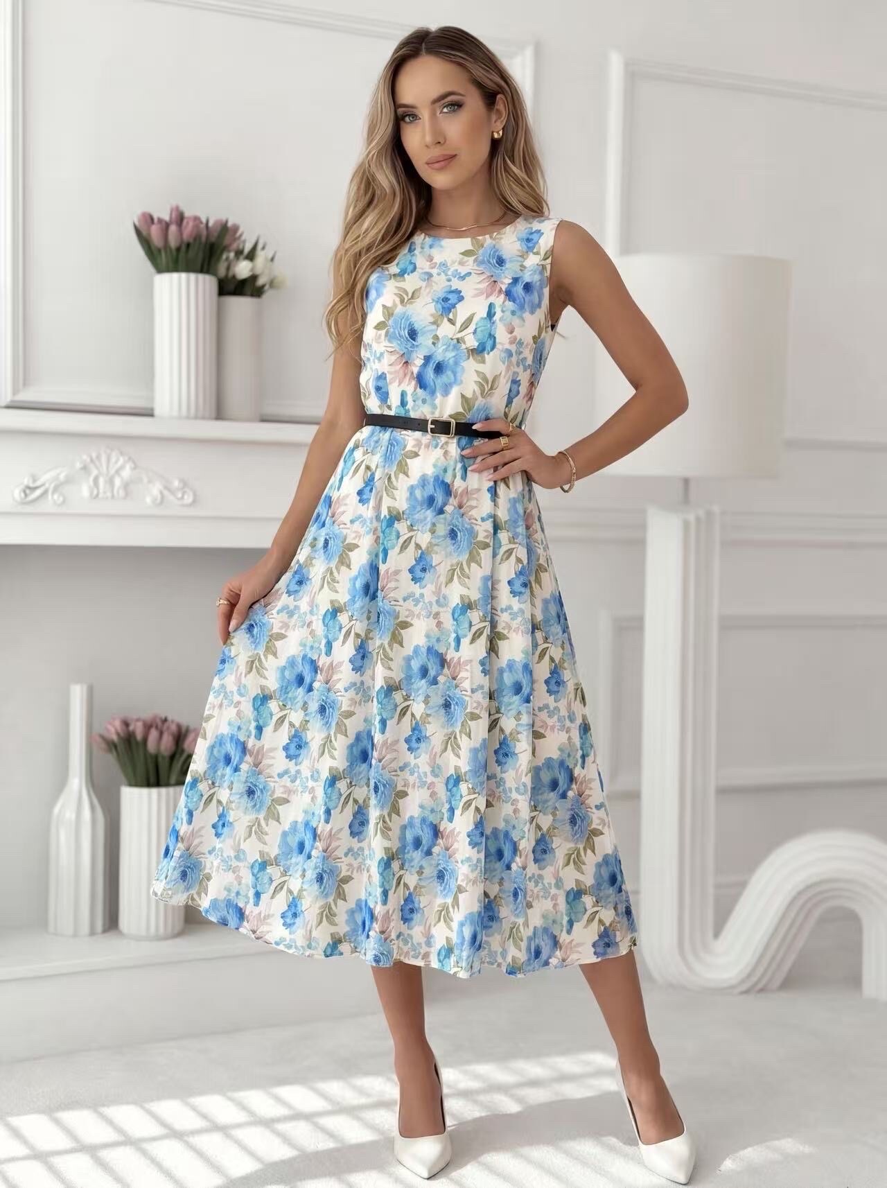 Mayorista ROSYDAYS - Vestido skater floral con cinturón