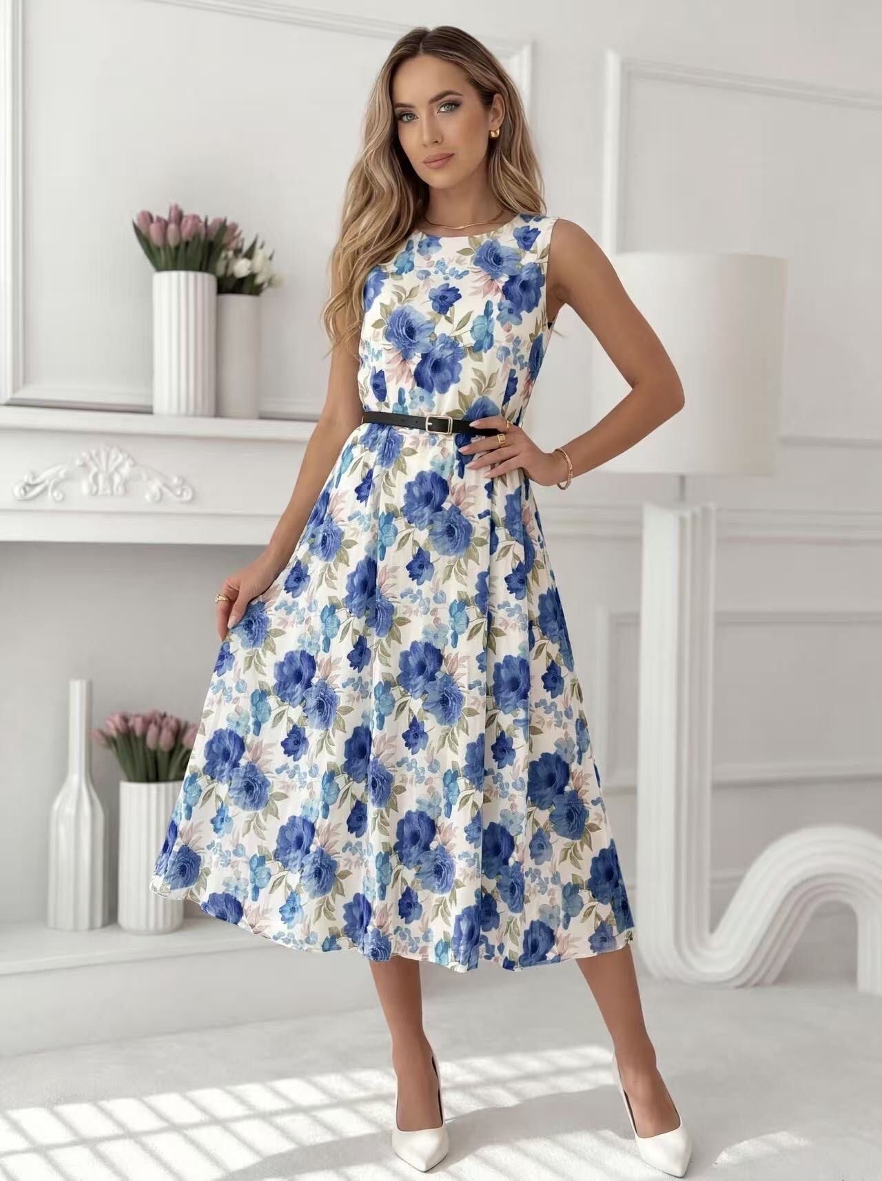 Grossiste ROSYDAYS - Robe patineuse fleur avec ceinture