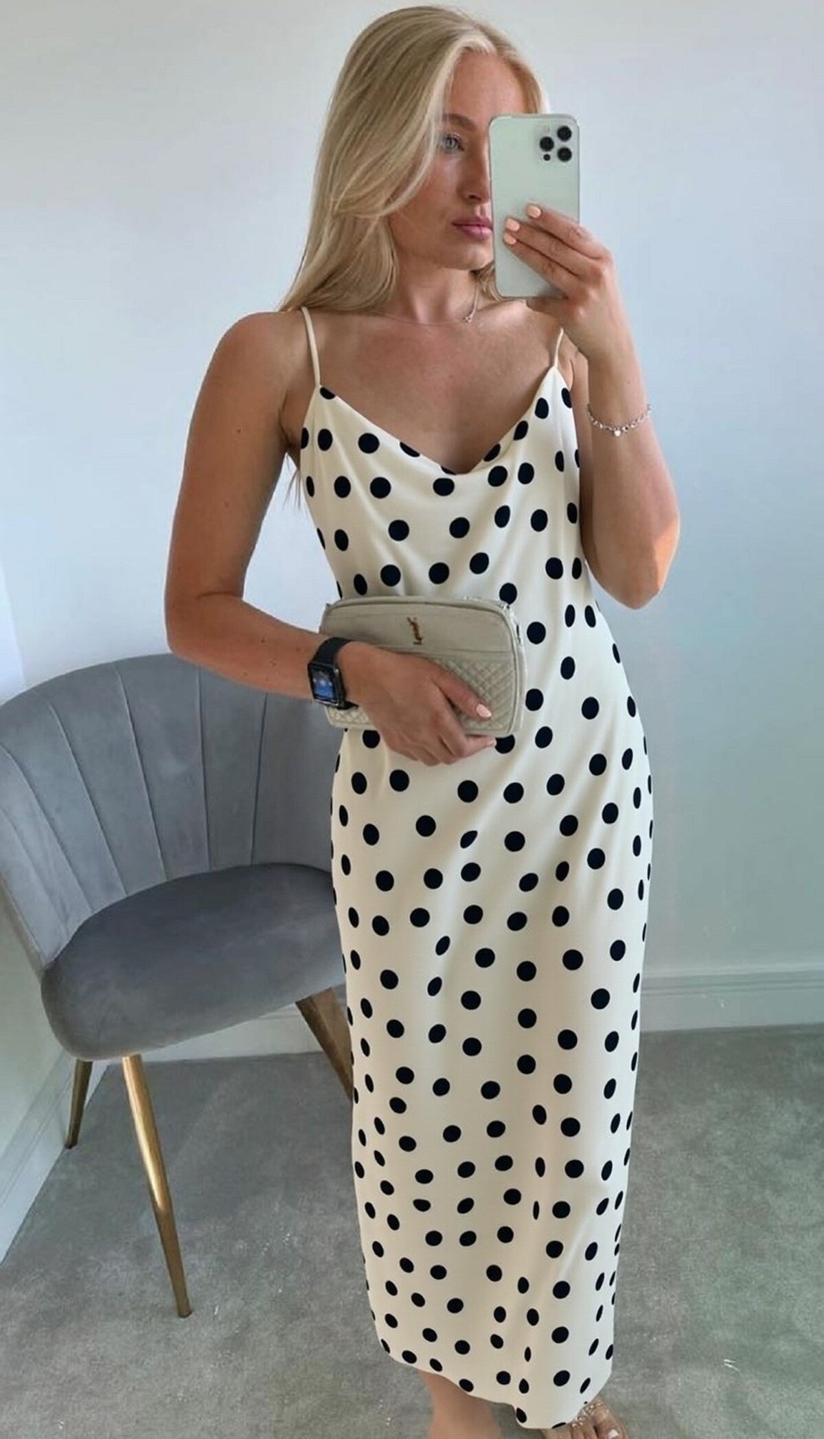 Grossiste ROSYDAYS - Robe Satinée Imprimé Pois Avec Fente
