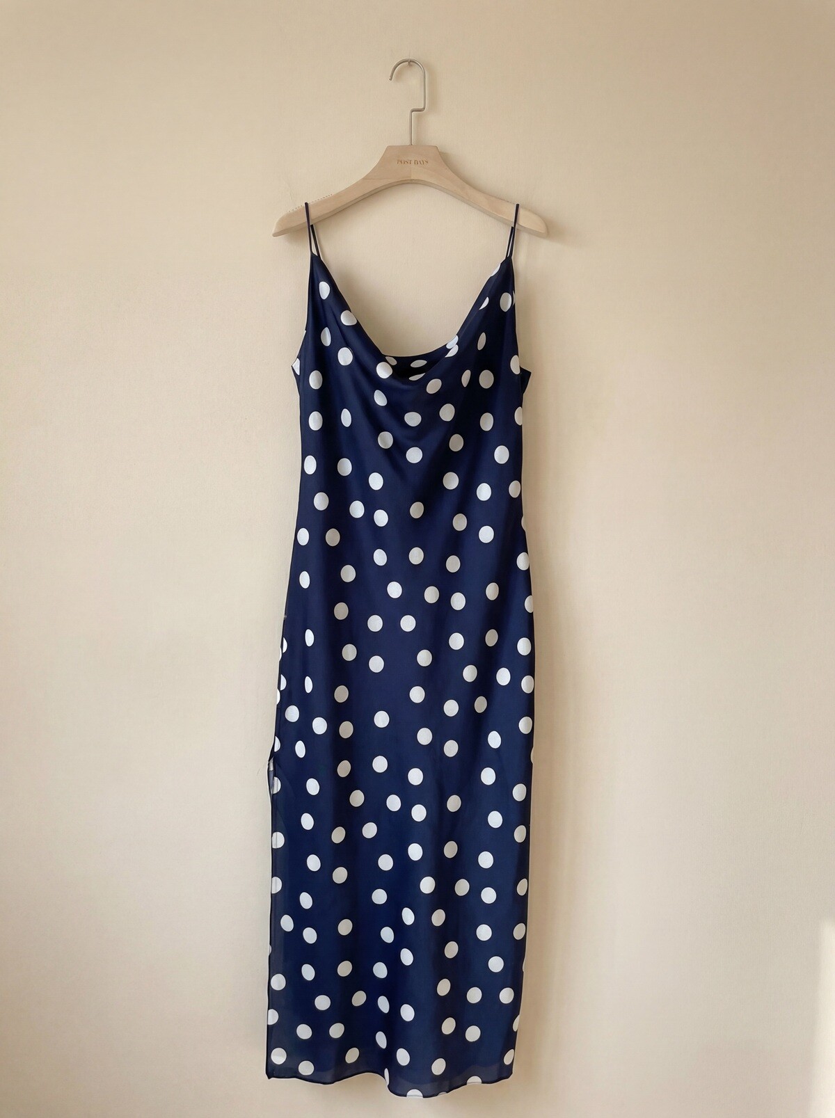 Satin Polka Dot Dress with Slit | Paris Fashion Shops