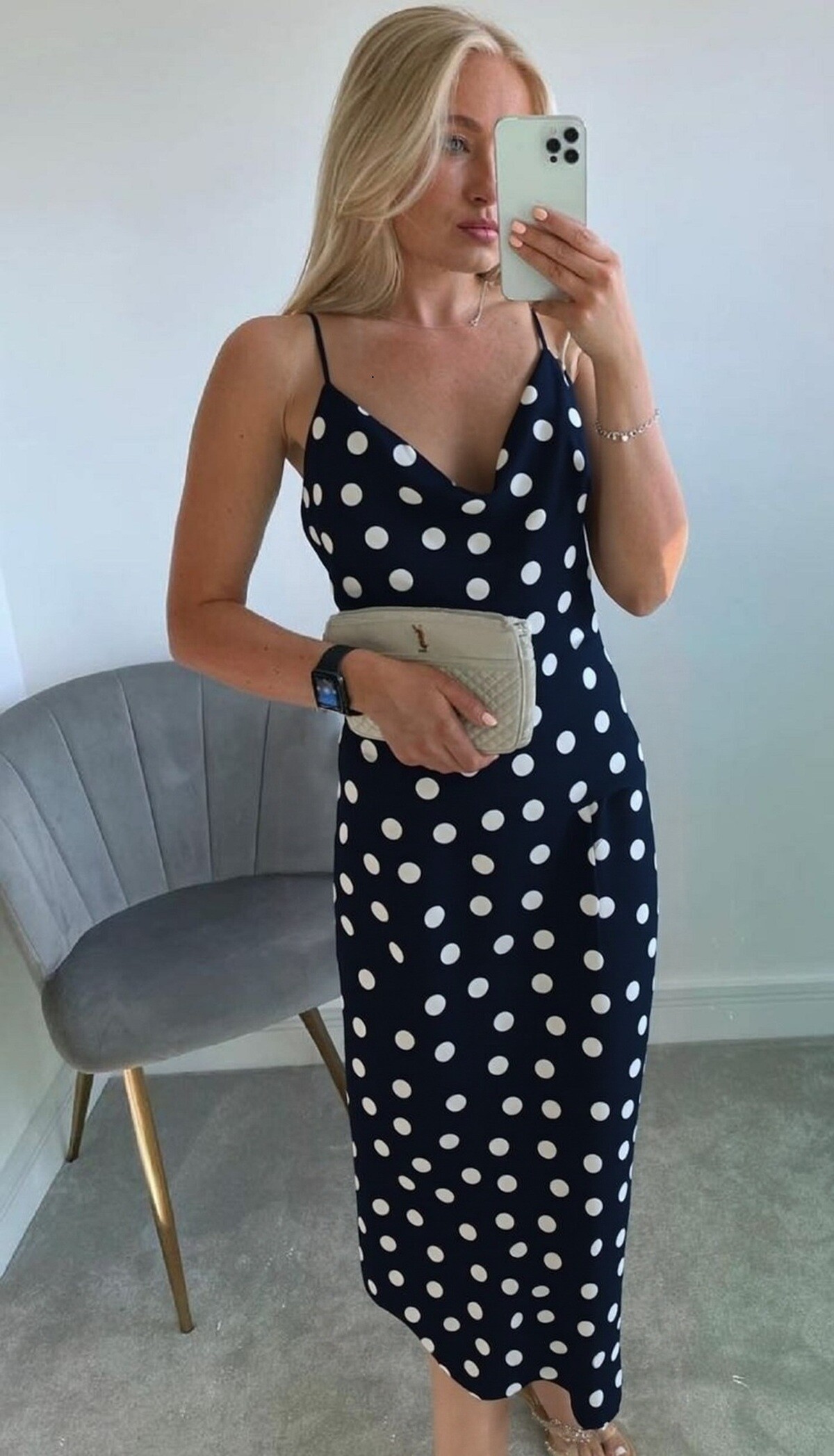 Grossiste ROSYDAYS - Robe Satinée Imprimé Pois Avec Fente