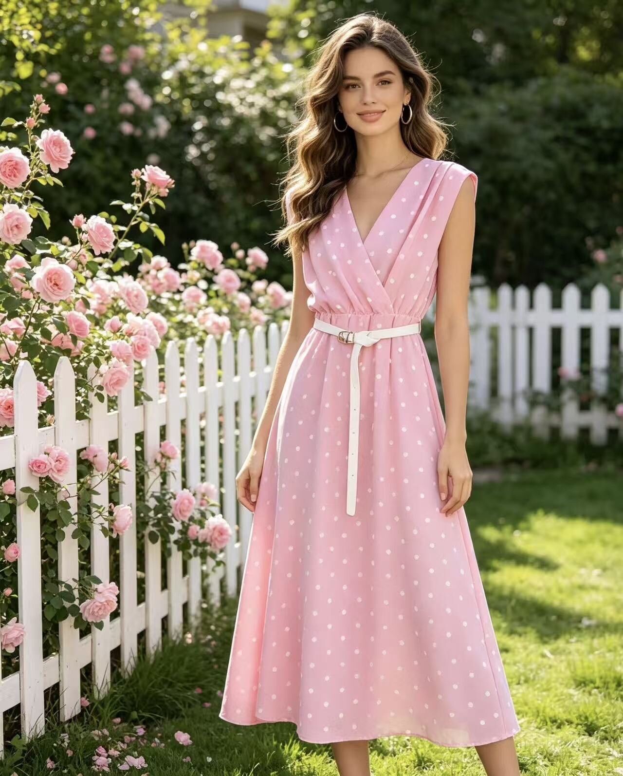 Mayorista ROSYDAYS - Vestido Estampado de Lunares con Cinturón de Moda