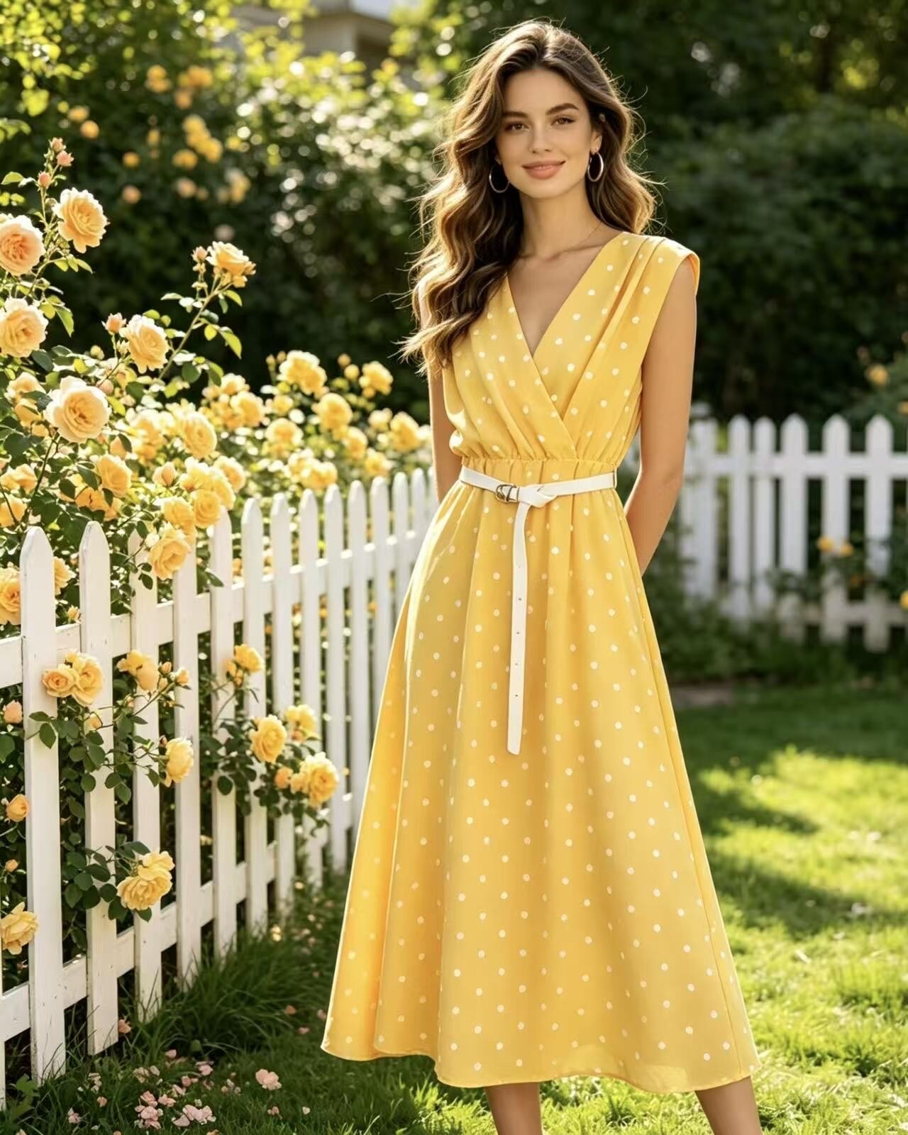 Wholesaler ROSYDAYS - Trendy Polka Dot Print Dress with Belt
