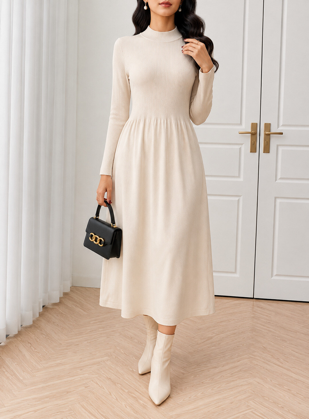 Großhändler ROSYDAYS - Figurbetontes Strickkleid mit ausgestelltem Schnitt
