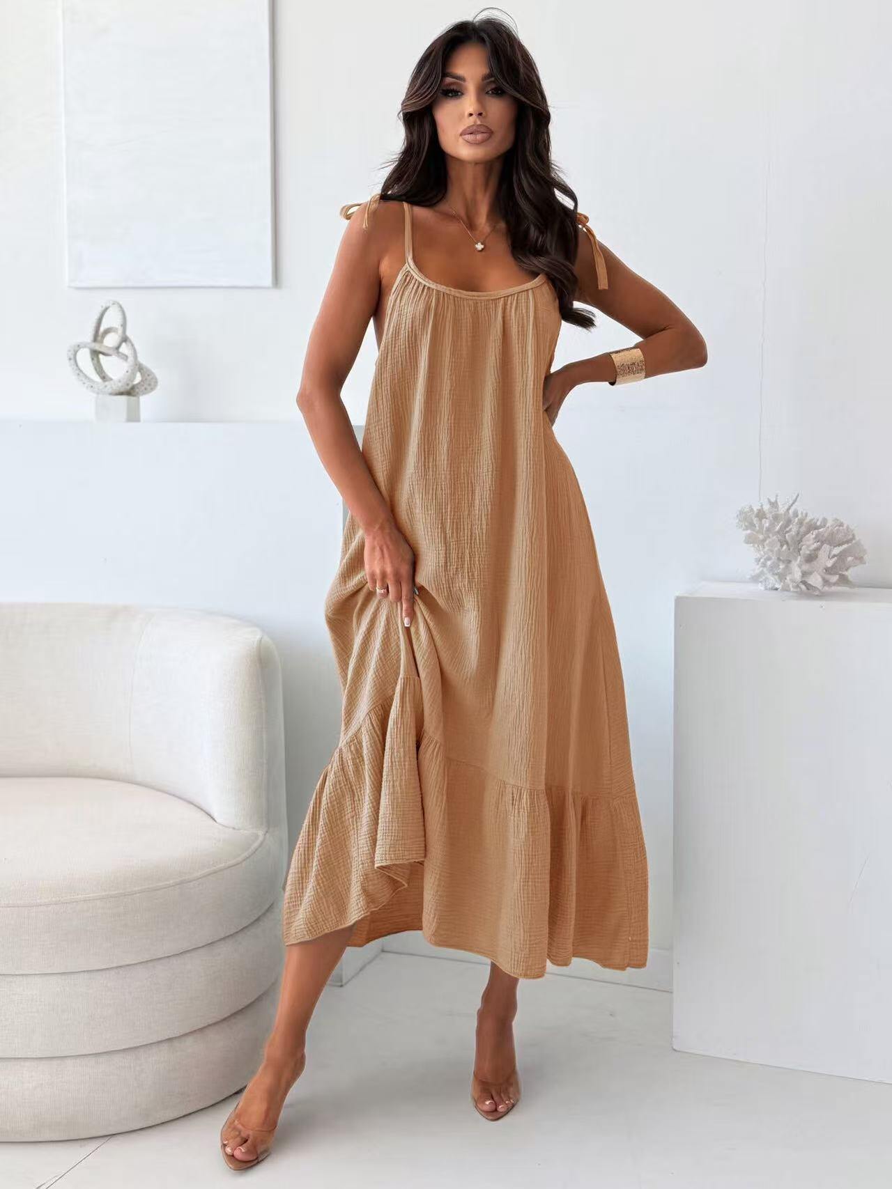 Mayorista ROSYDAYS - Vestido Largo de Gasa de Algodón con Tirantes