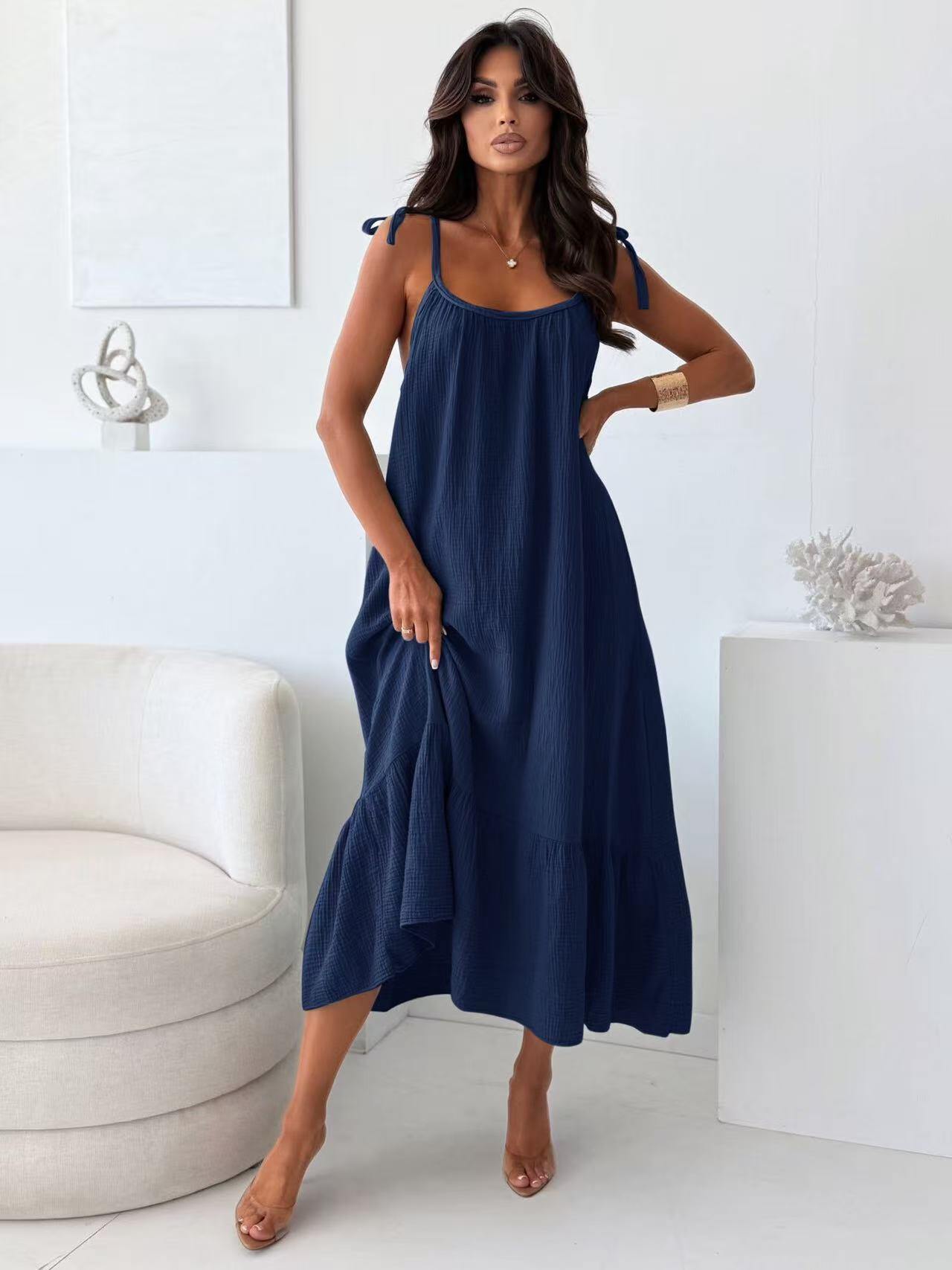 Mayorista ROSYDAYS - Vestido Largo de Gasa de Algodón con Tirantes