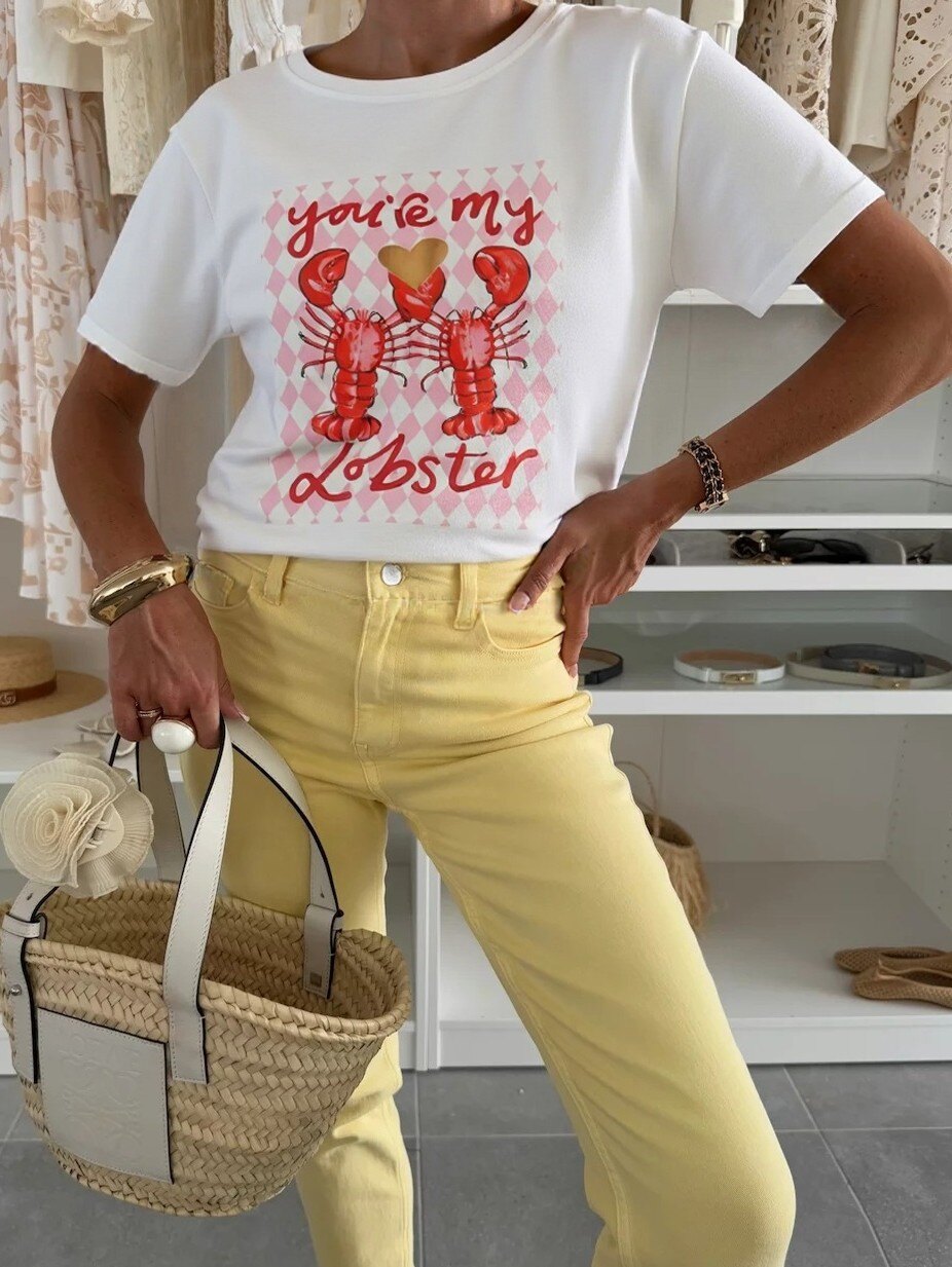 Grossista ROSYDAYS - T-shirt in Cotone Stampato alla Moda LOBSTER
