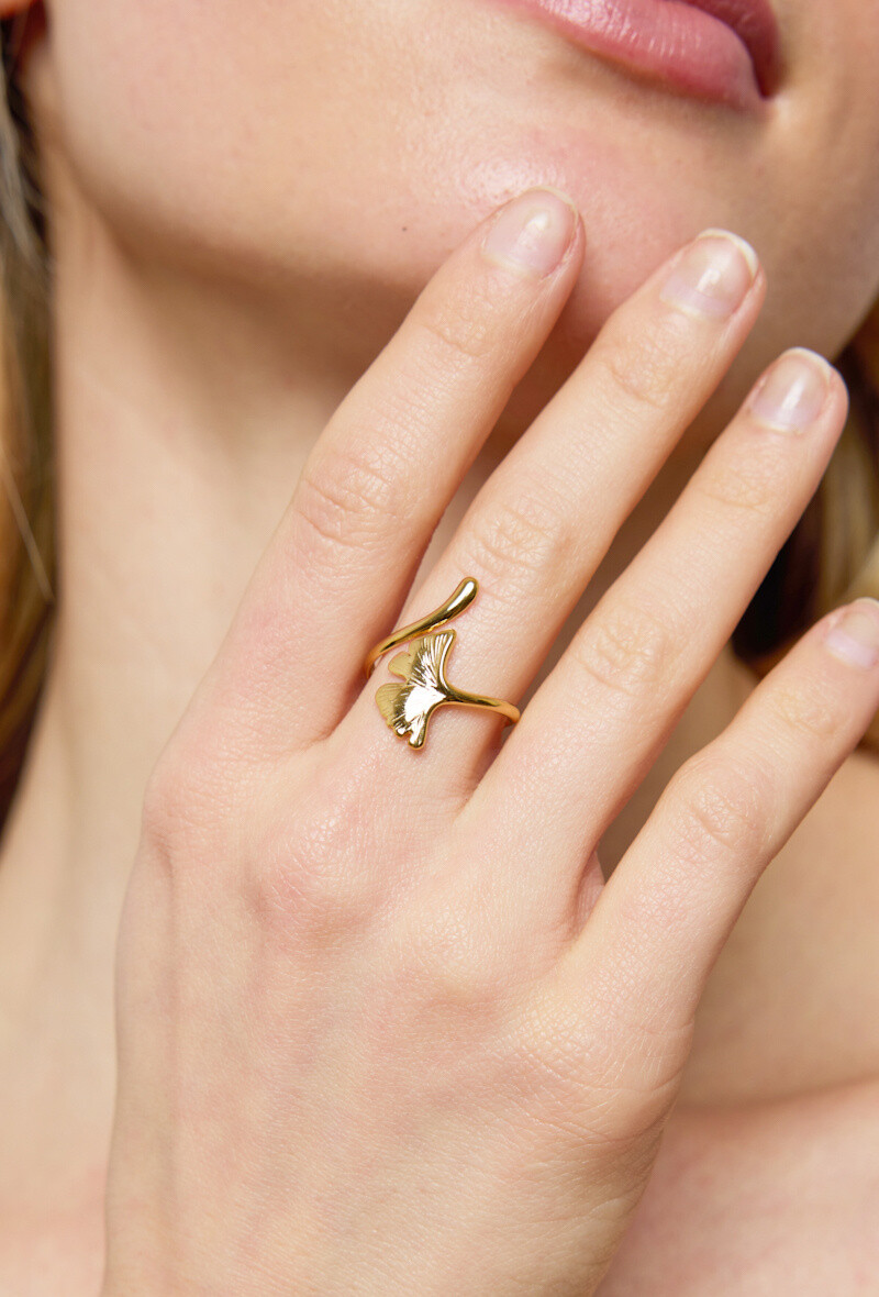 Wholesaler Rouge Bonbons - Stainless steel ginkgo leaf ring