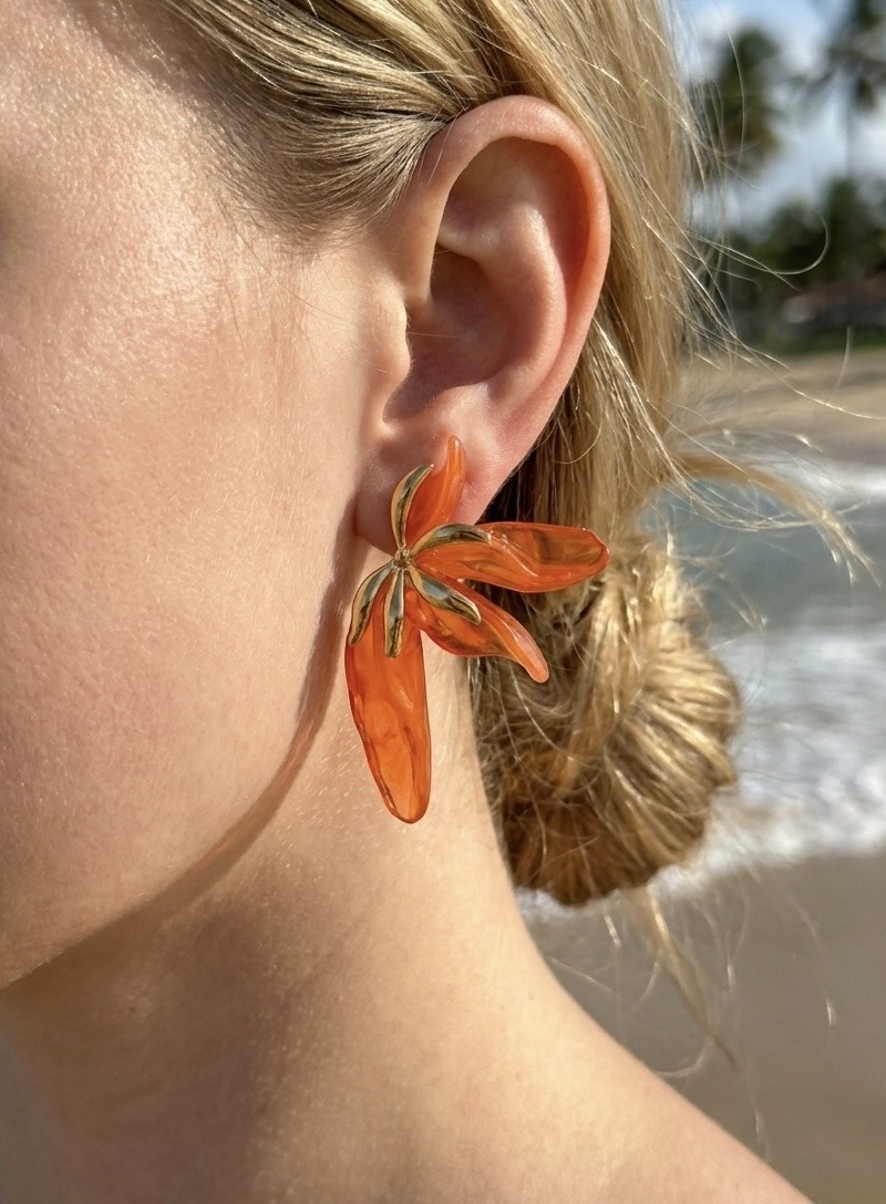 Mayorista Rouge Bonbons - PENDIENTES DE MEDIA FLOR DE ACERO INOXIDABLE