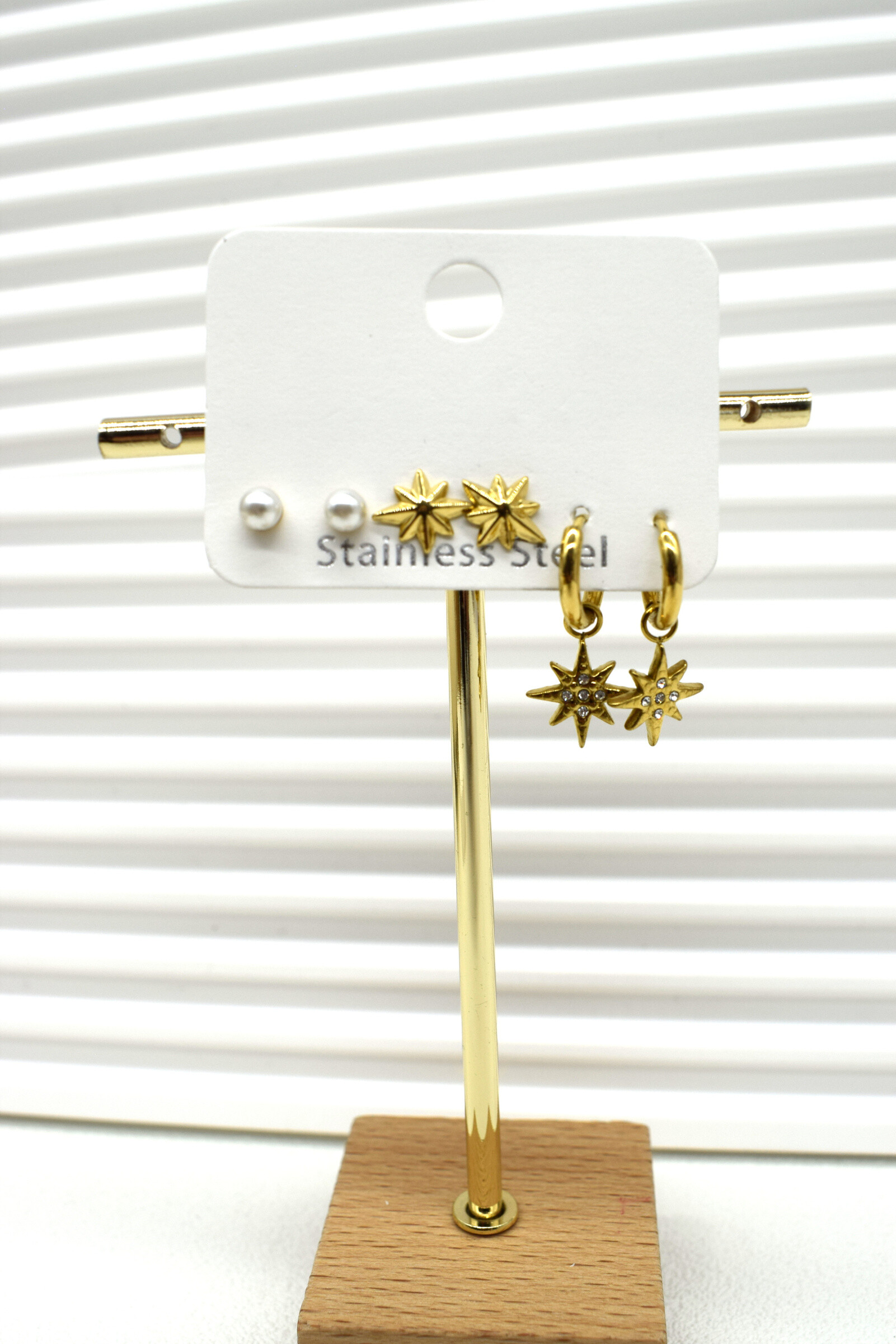 Wholesaler Rouge Bonbons - Ear earrings of the three stainless steel star pairs