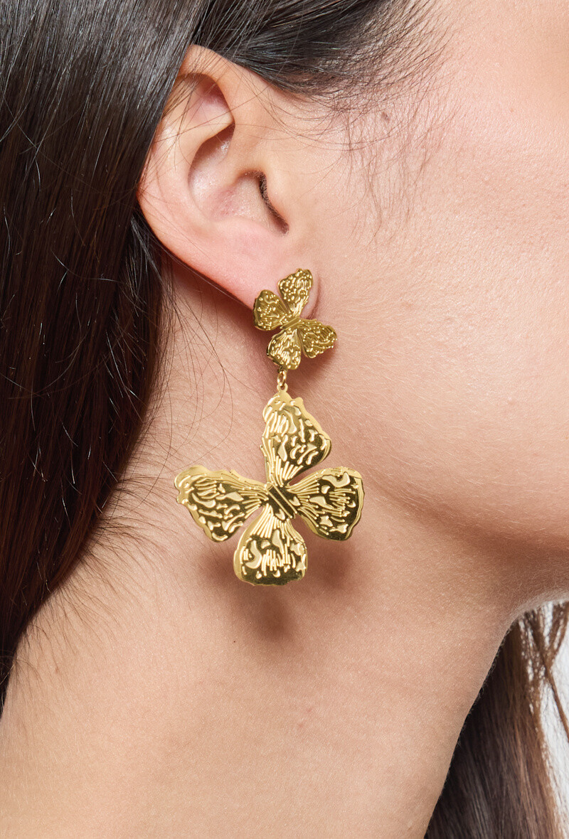 Grossiste Rouge Bonbons - Boucles d'oreilles fleur papillon en acier inoxydable