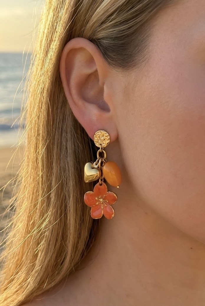 Mayorista Rouge Bonbons - PENDIENTES DE CORAZÓN Y FLOR DE ACERO INOXIDABLE