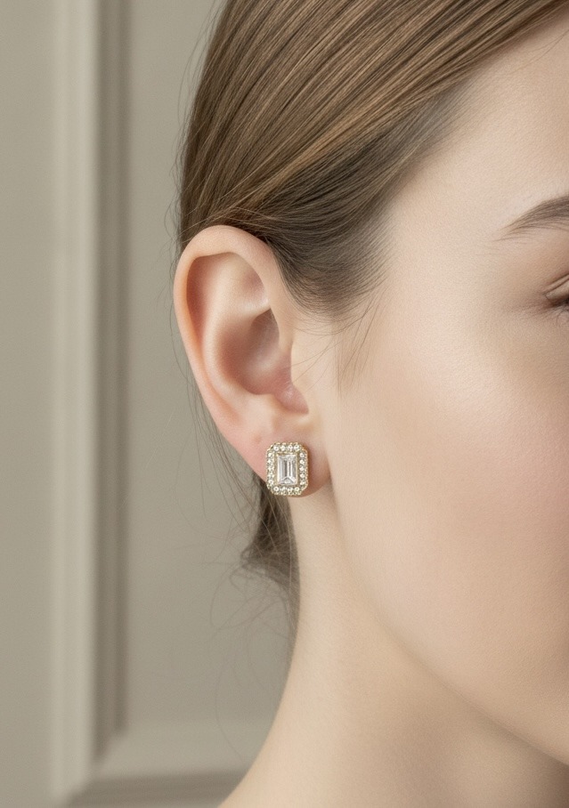 Grossiste Rouge Bonbons - BOUCLE D'OREILLE RECTANGLE EN ACIER INOXYDABLE