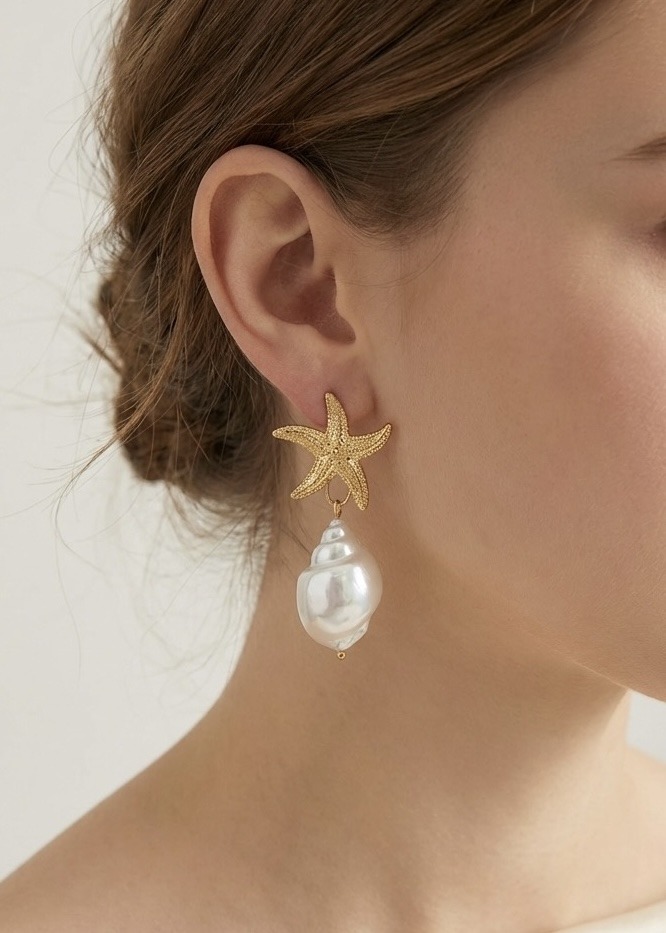 Grossista Rouge Bonbons - ORECCHINI STELLA MARINA E CONCHIGLIA IN ACCIAIO INOX
