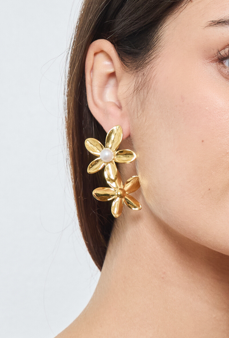 Grossiste Rouge Bonbons - Boucles d'oreilles fleur en acier inoxydable