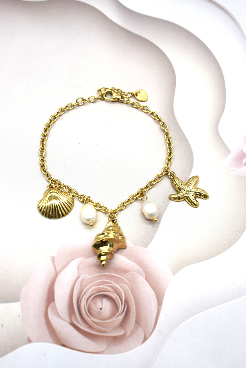Großhändler Rouge Bonbons - EDELSTAHL-MUSCHELSCHALEN-SEESTERN-CHARM-ARMBAND