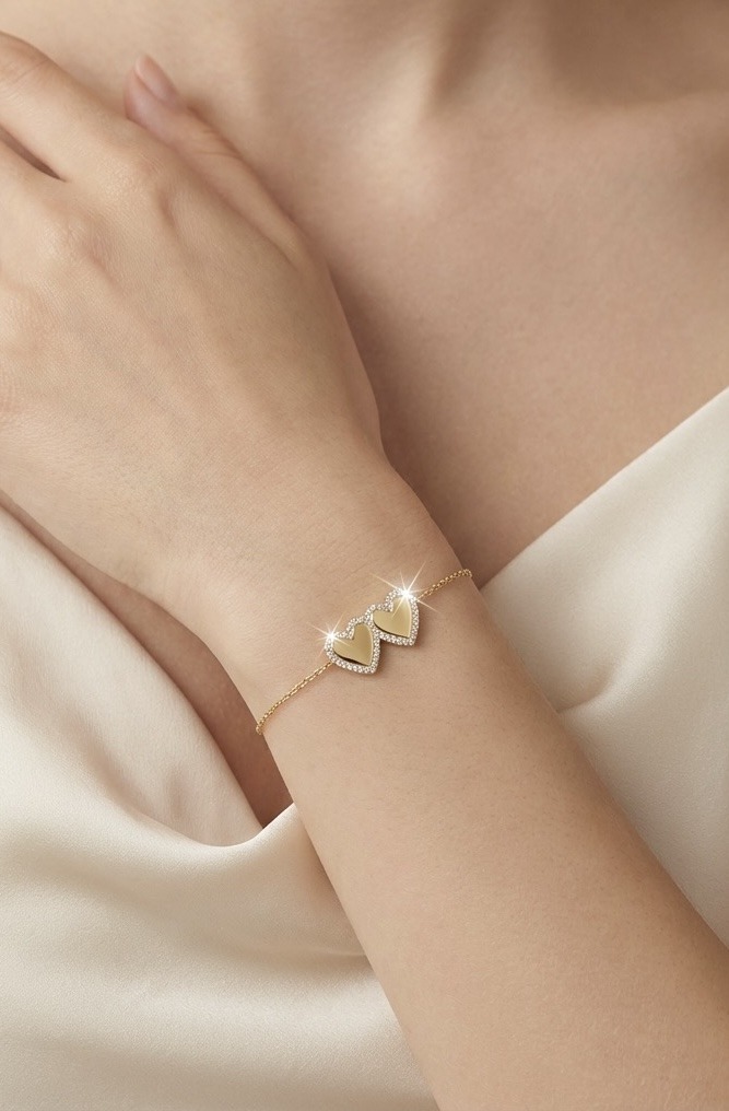 Großhändler Rouge Bonbons - ARMBAND MIT ZWEI HERZEN AUS EDELSTAHL