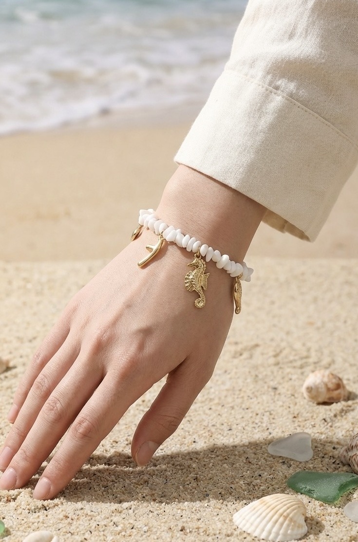 Grossista Rouge Bonbons - Bracciale con ciondoli in acciaio inossidabile con design di frutti di mare