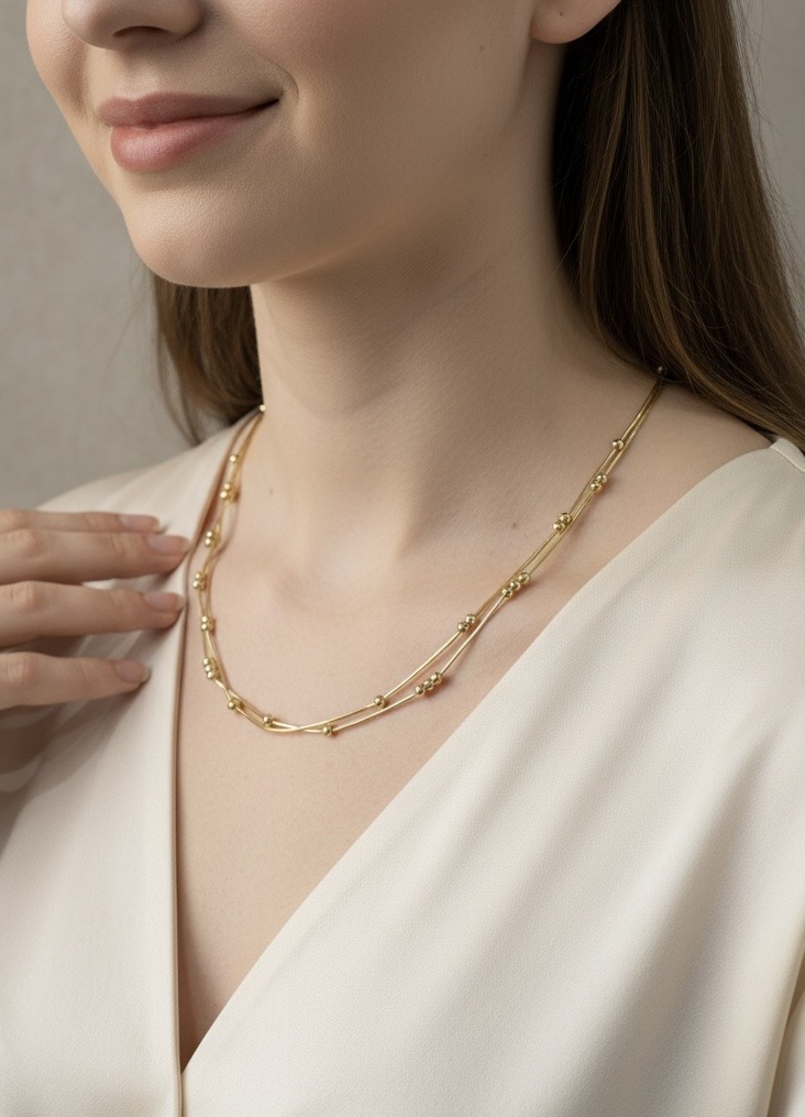 Großhändler Rouge Bonbons - DOPPELKETTENHALSBAND MIT EDELSTAHLKUGELN