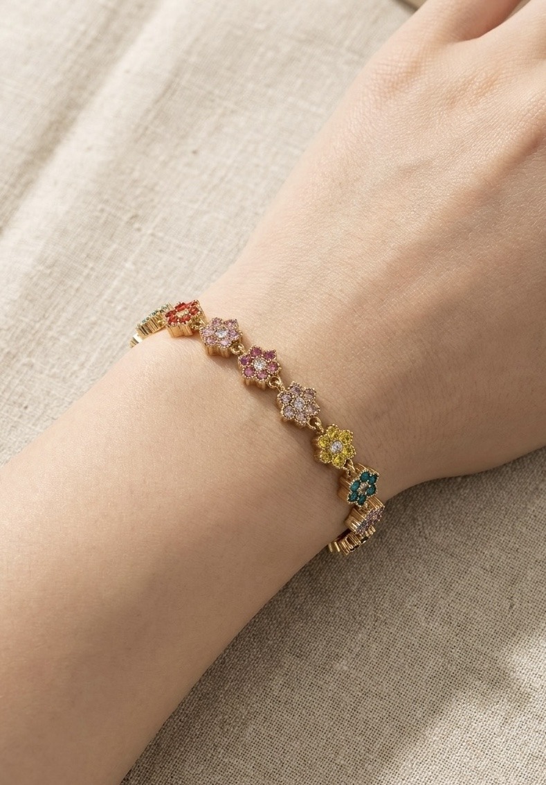 Grossista Rouge Bonbons - BRACCIALE FIORI CONNESSO IN ACCIAIO INOSSIDABILE