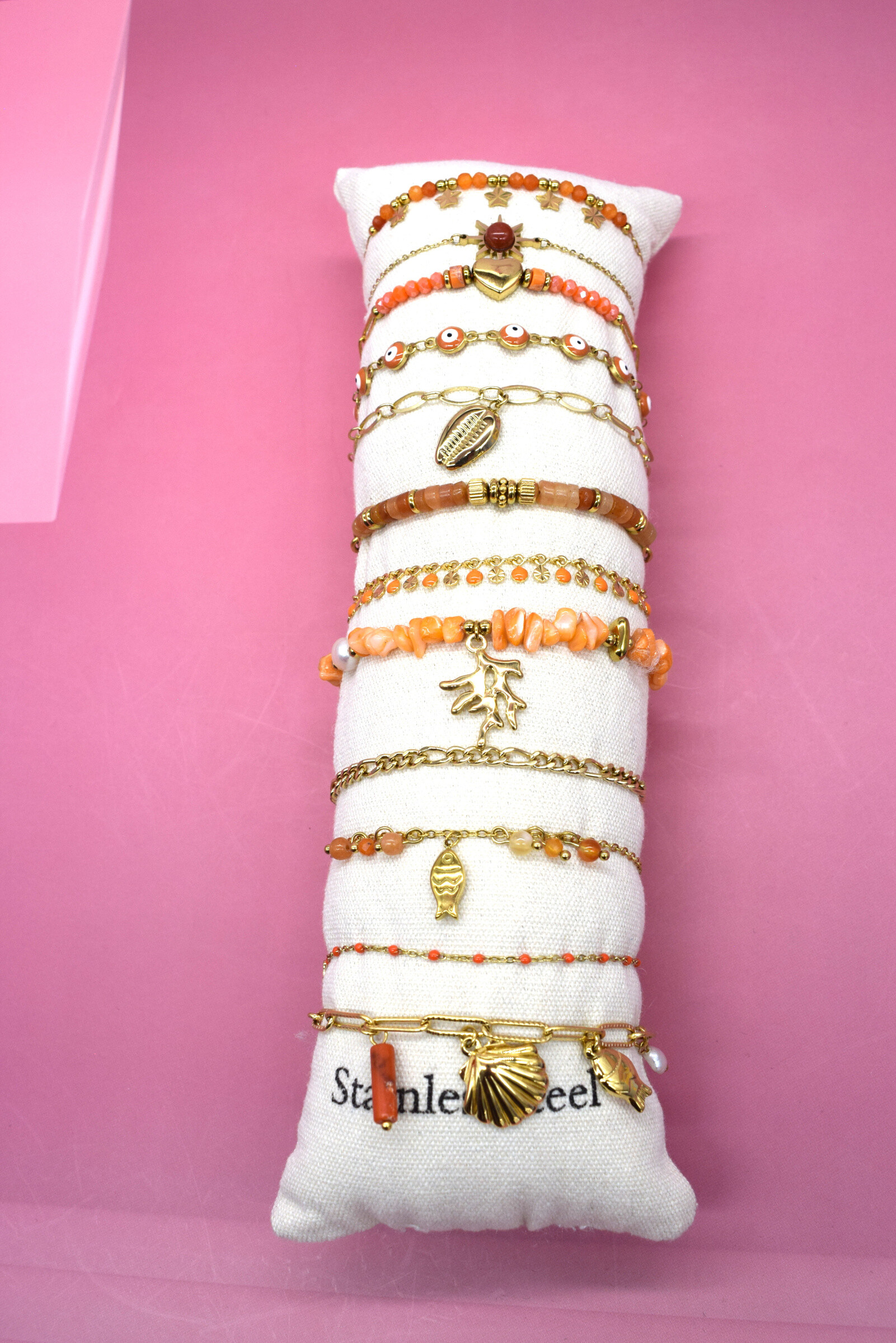 Grossiste Rouge Bonbons - Lot de 12 bracelets en acier inoxydable