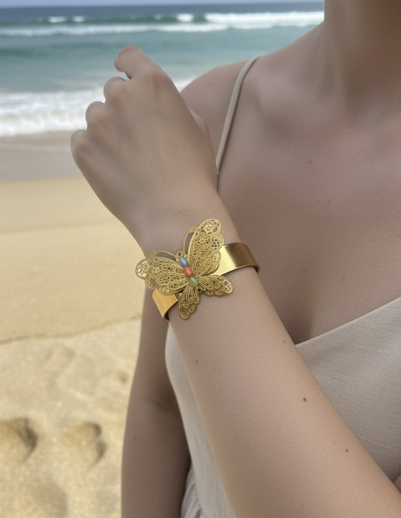 Grossista Rouge Bonbons - BRACCIALE RIGIDO A FARFALLA IN ACCIAIO INOSSIDABILE
