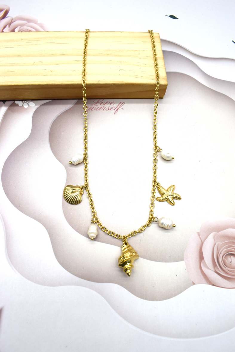 Grossiste Rouge Bonbons - COLLIER BRELOQUE ETOILE DE MER CONQUE COQUILLE EN ACIER INOXYTABLE