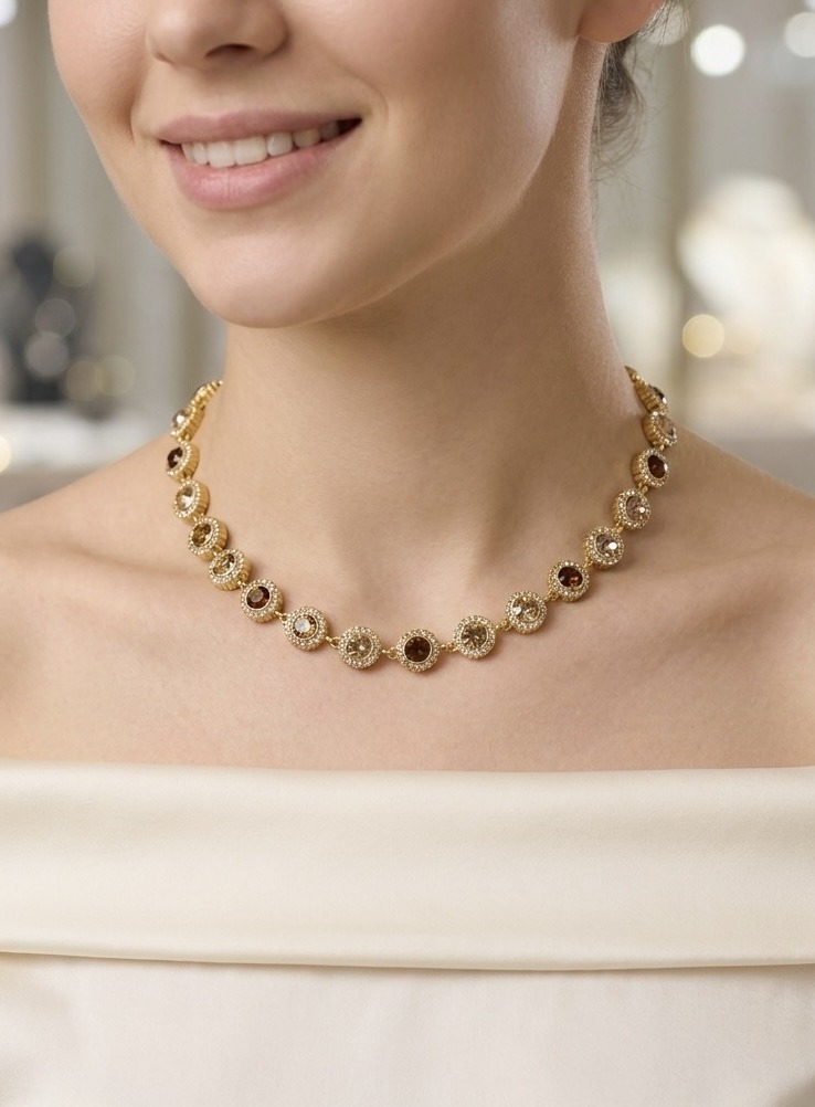 Grossista Rouge Bonbons - Collana Rotonda con Strass in Acciaio Inossidabile
