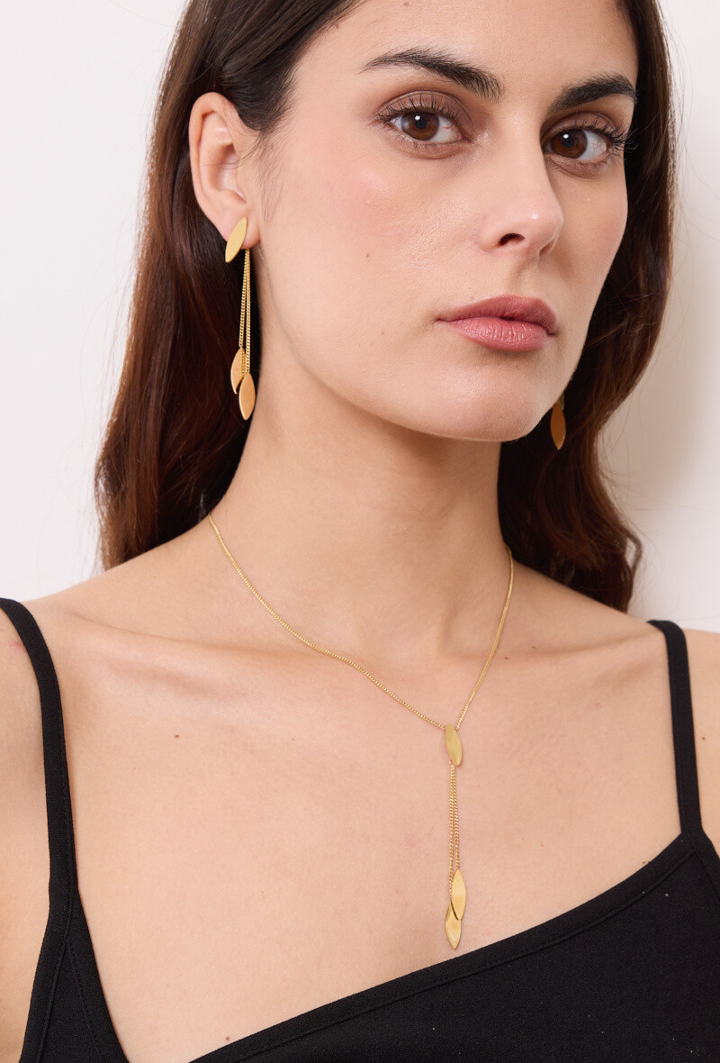 Wholesaler Rouge Bonbons - Y collar with pendant in stainless steel leaves