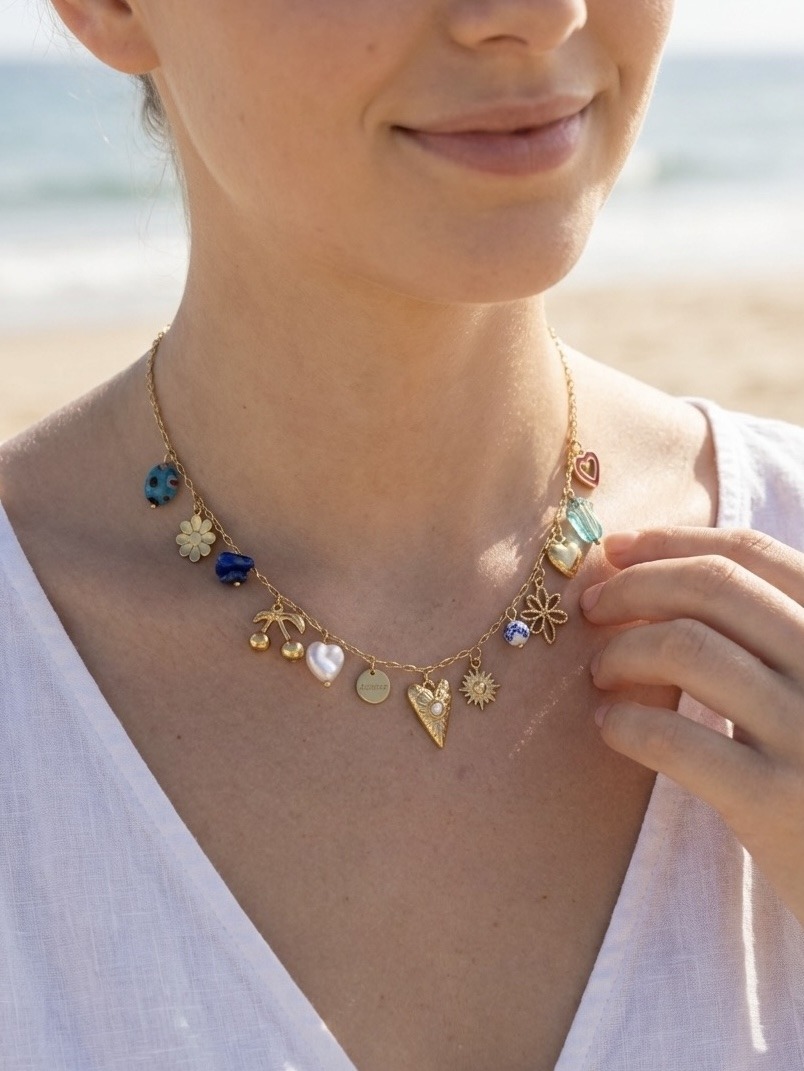 Mayorista Rouge Bonbons - Collar con dijes de acero inoxidable