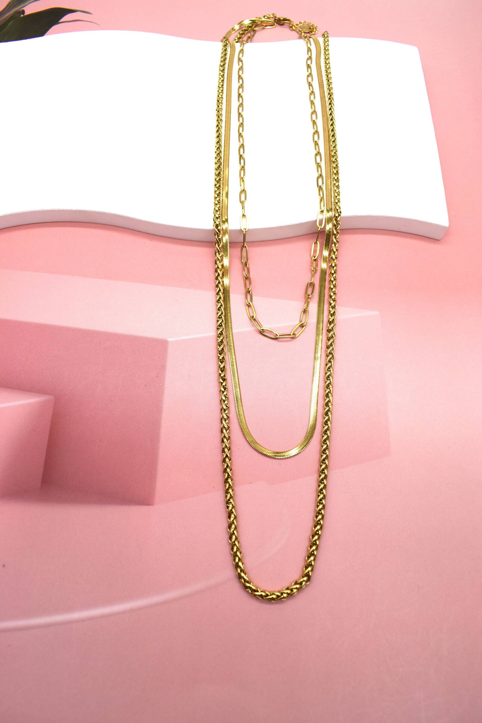 Grossiste Rouge Bonbons - Collier maillon 3 chaînes en acier inoxydable