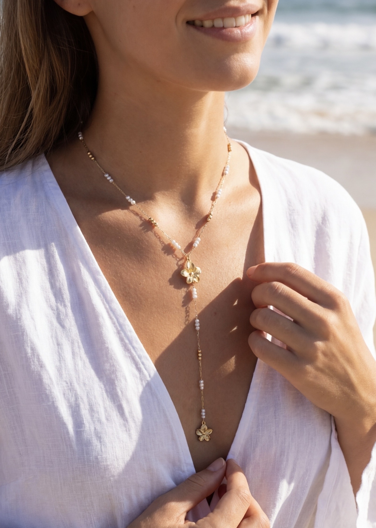 Grossista Rouge Bonbons - Collana Y con Fiore in Acciaio Inossidabile