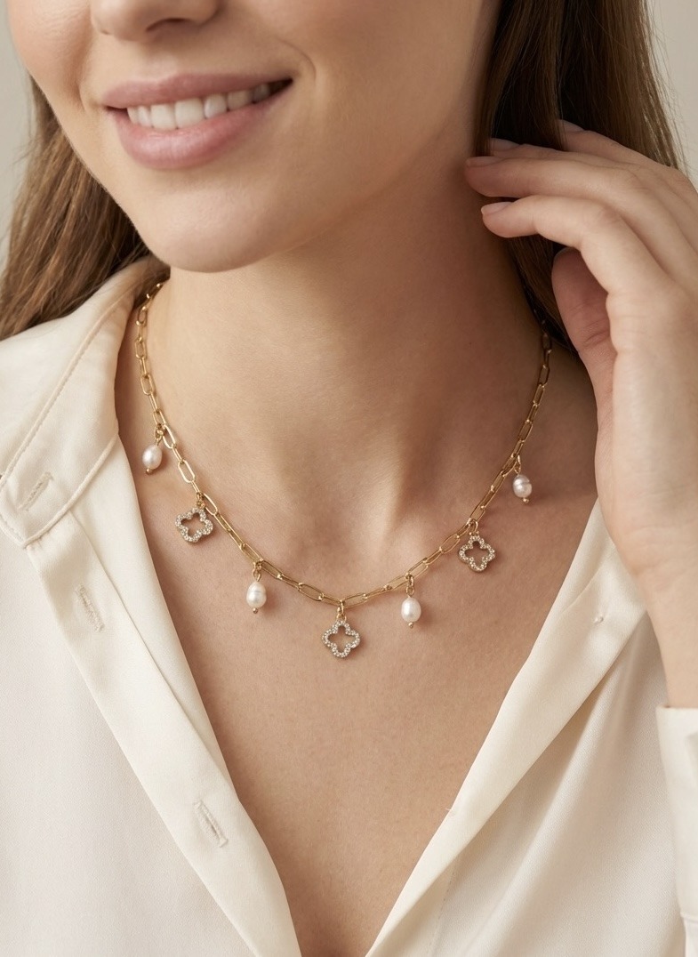 Grossista Rouge Bonbons - Collana con ciondolo a forma di trifoglio in acciaio inossidabile