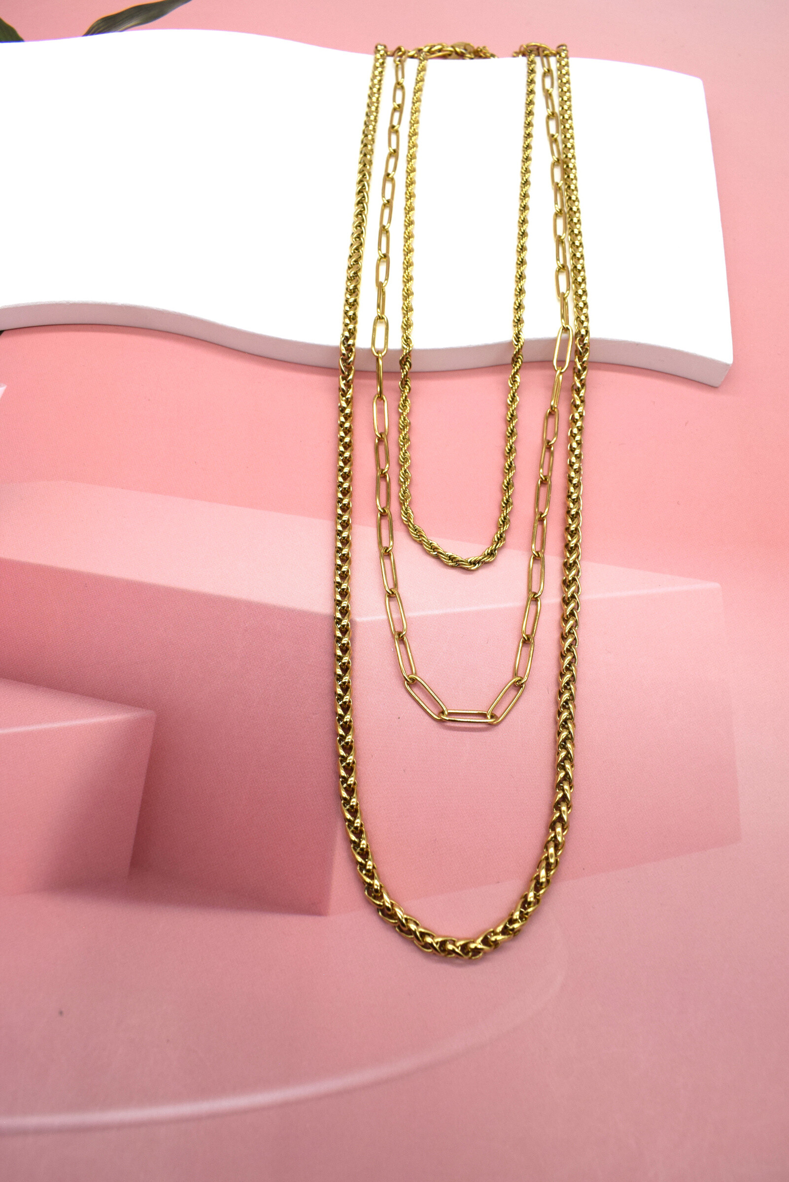 Grossiste Rouge Bonbons - Collier maillon 3 chaînes en acier inoxydable
