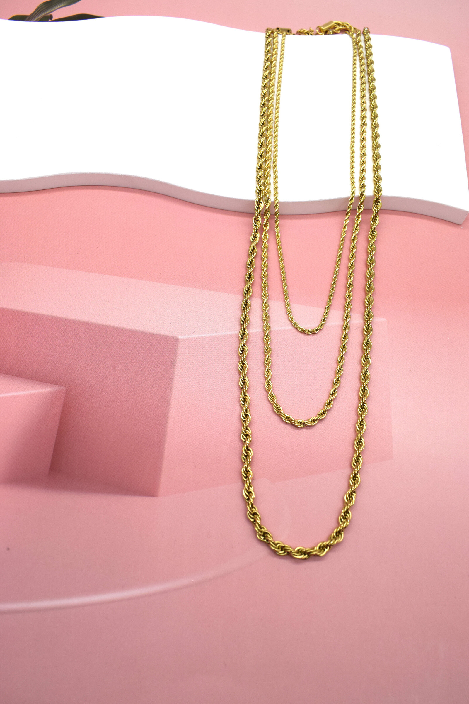Grossiste Rouge Bonbons - Collier maillon 3 chaînes en acier inoxydable