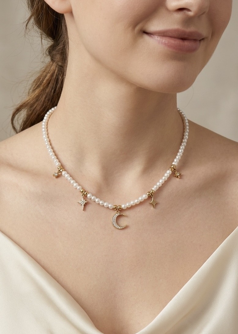 Grossista Rouge Bonbons - Collana con ciondolo di perla in acciaio inossidabile
