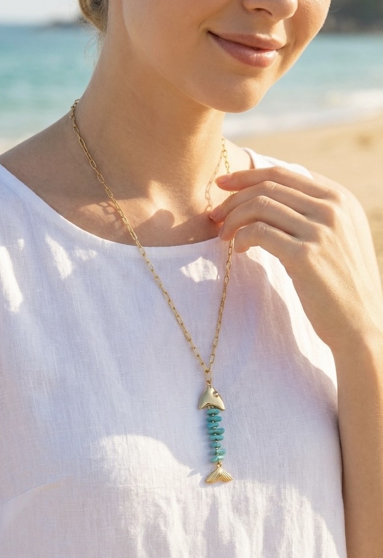 Grossista Rouge Bonbons - Collana con Pendente a Forma di Pesce in Acciaio Inossidabile
