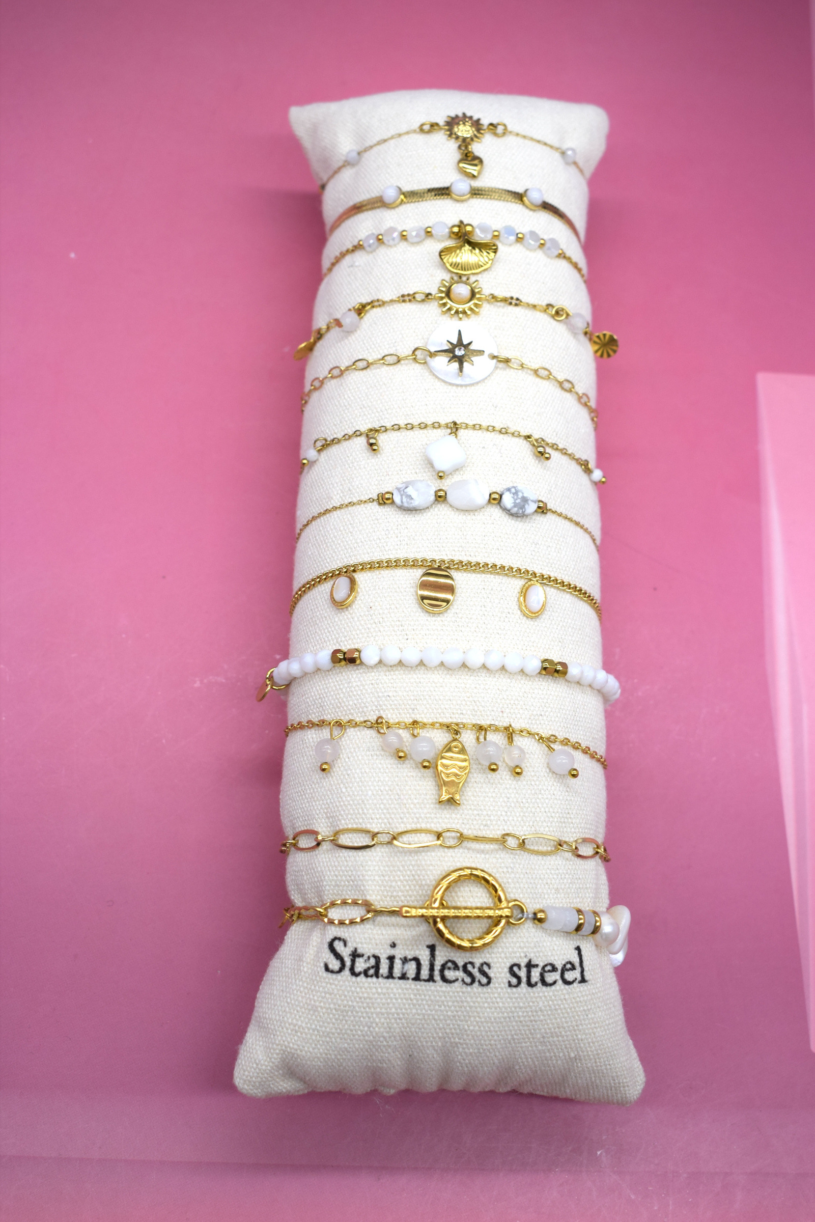 Mayorista Rouge Bonbons - LOTE DE 12 PULSERAS DE ACERO INOXIDABLE