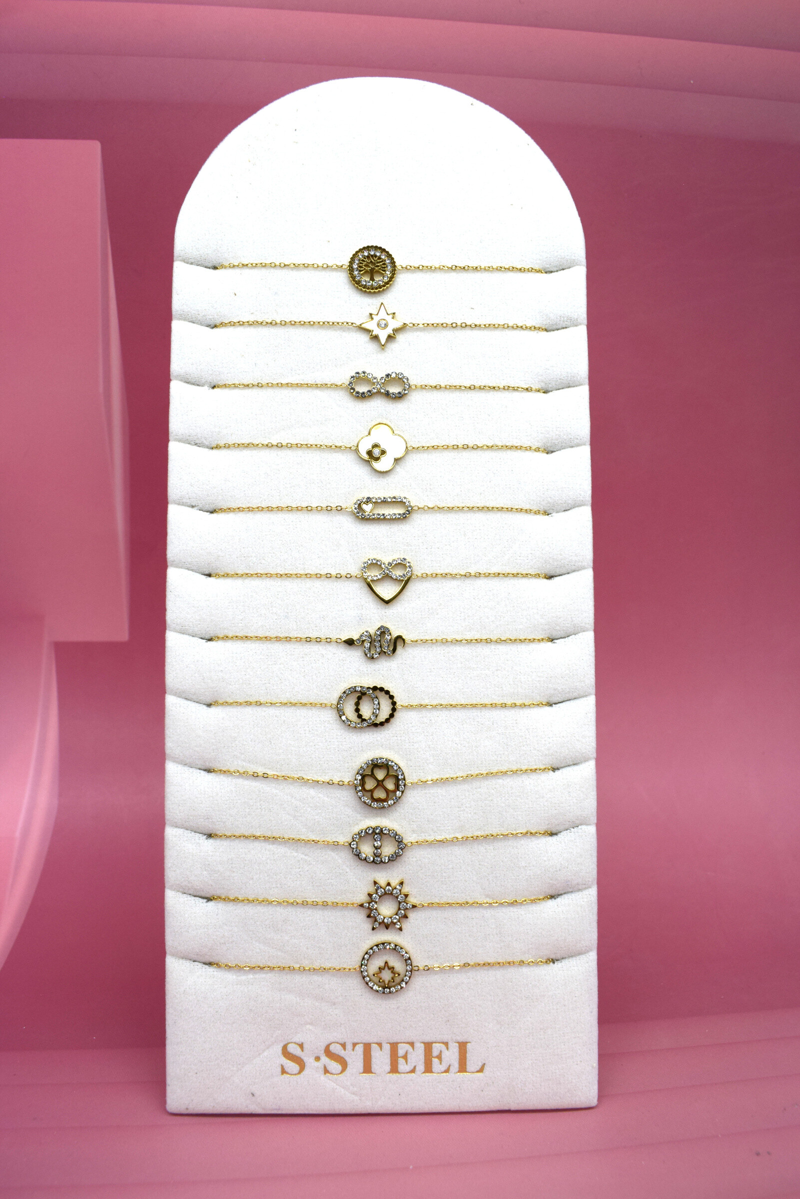Grossista Rouge Bonbons - Set di 12 braccialetti in acciaio inossidabile