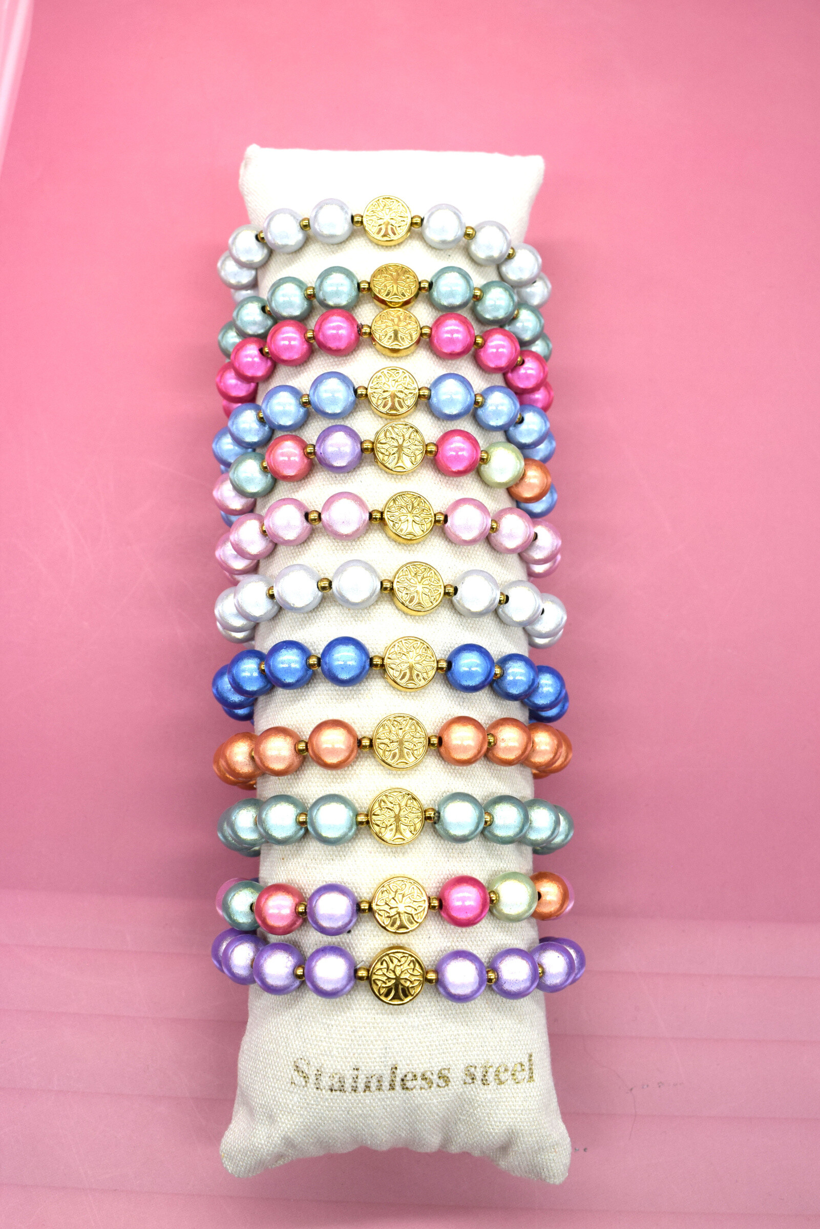 Grossiste Rouge Bonbons - Lot de 12 bracelets en acier inoxydable