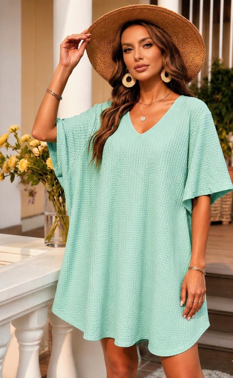 Grossista RZ Fashion - Blusa con scollo a V. La taglia corrisponde dalla 40 alla 60. La misura del torace misura 152 cm.