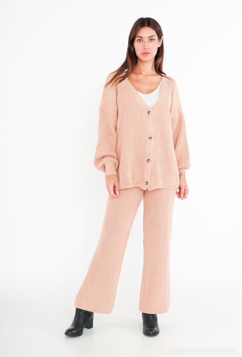 Grossiste RZ Fashion - Ensemble gilet et pantalon large en maille