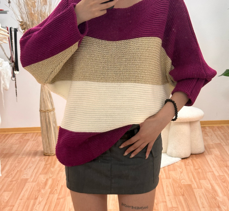 Grossista RZ Fashion - Maglione a righe con scollo rotondo