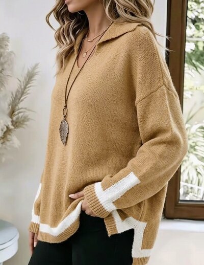 Grossista RZ Fashion - Maglione stile polo. La taglia corrisponde dalla 38 alla 46 Grossista RZ Fashion - Maglione stile polo. La taglia corrisponde dalla 38 alla 46