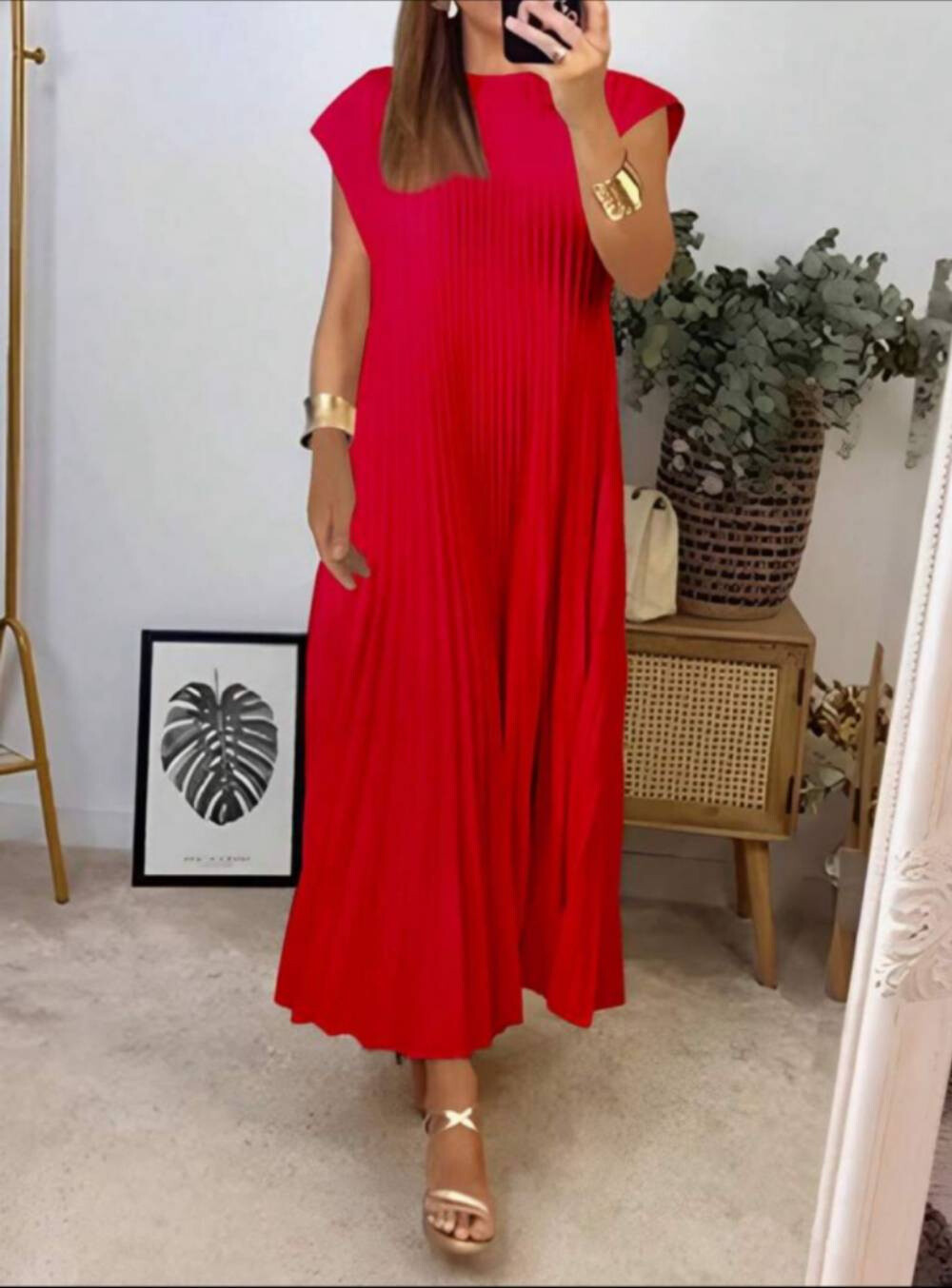Mayorista RZ Fashion - Vestido largo plisado con bolsillos.