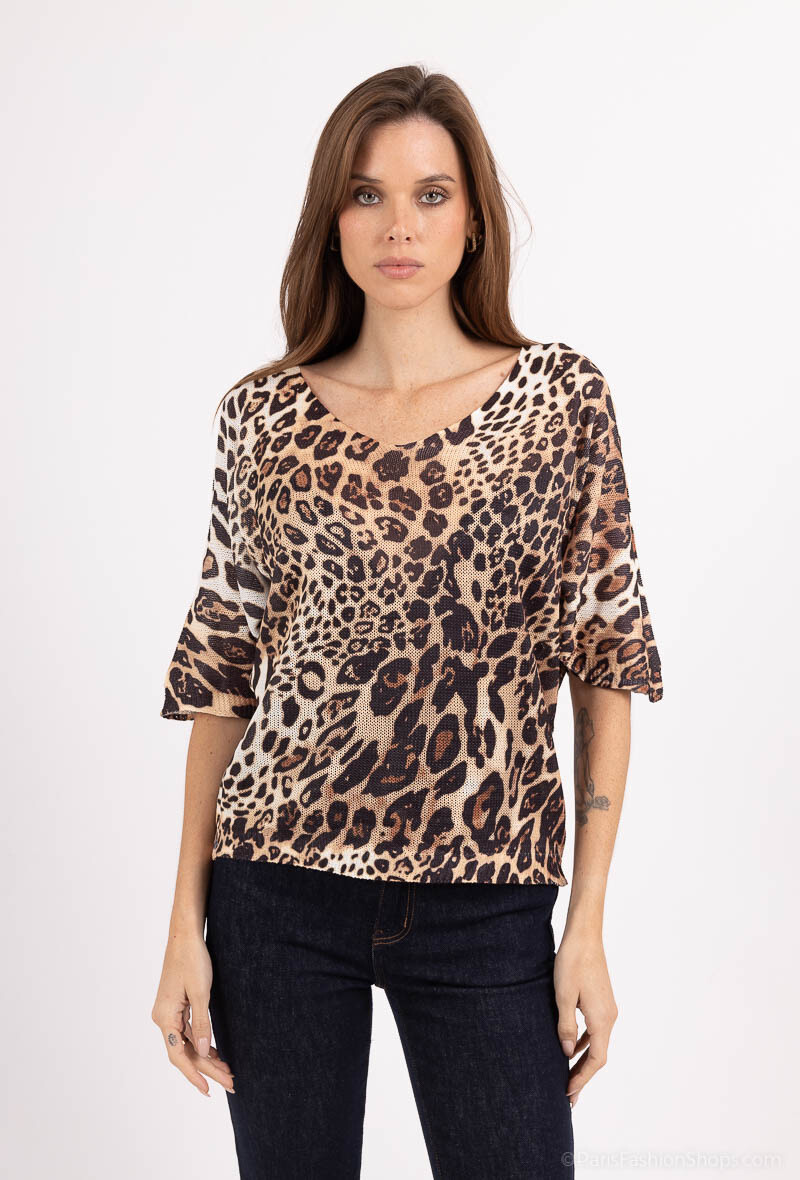 Wholesaler RZ Fashion - Leopard V-neck top