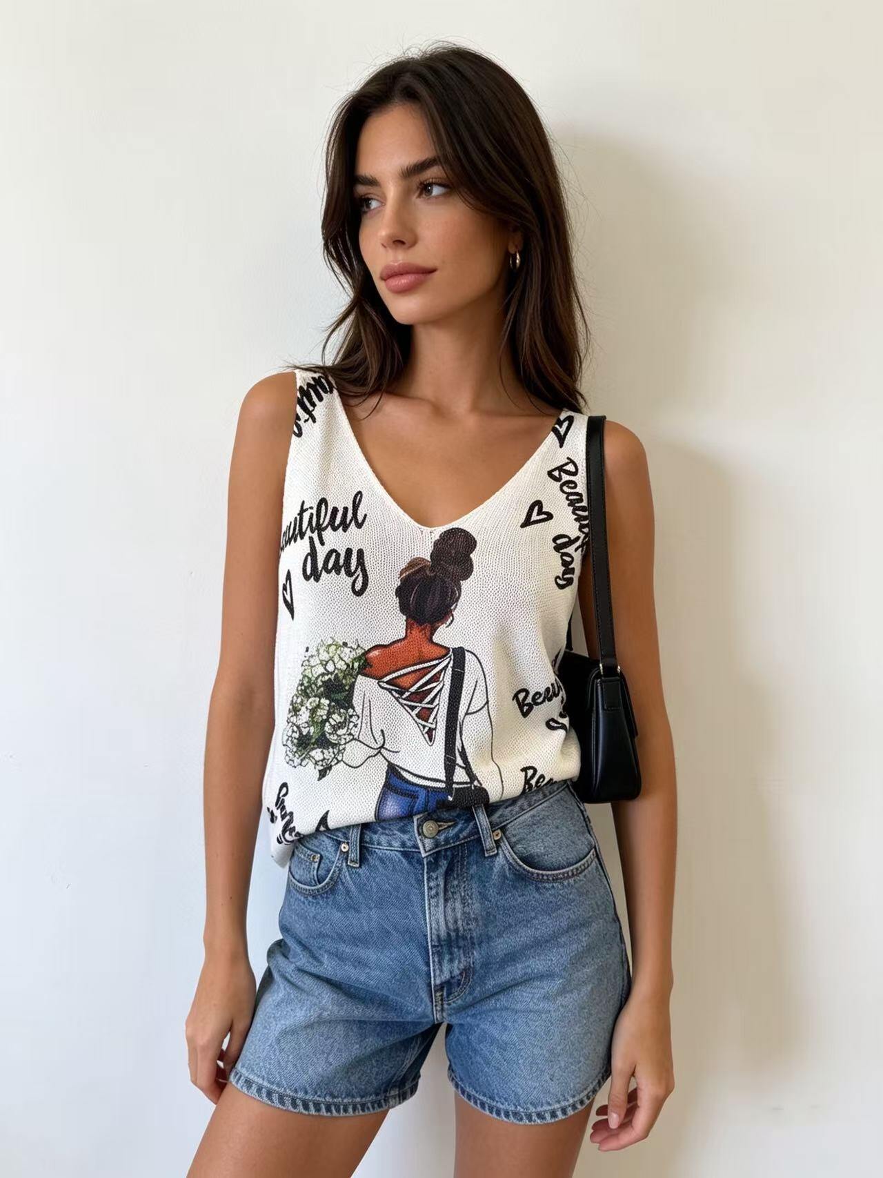 Mayorista S-VISION - Camisetas de tirantes de suéter estampadas